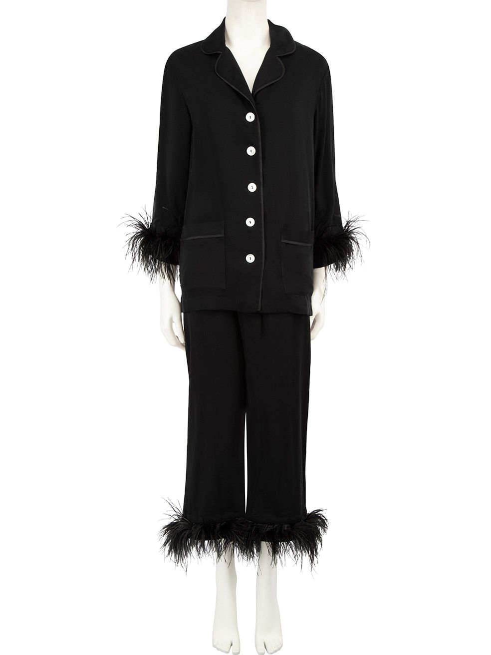 image of Sleeper Black Ostrich Feather Trim Lounge Set, Women's (Size XS)