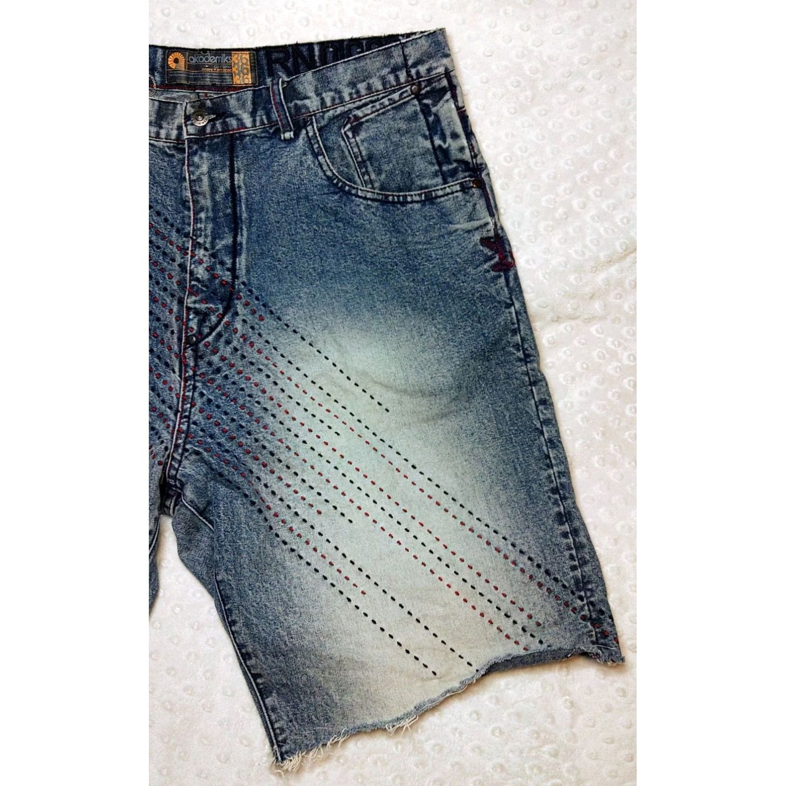 Akademiks VINTAGE Akademiks Baggy Jeans Bermuda Shorts 36 Blue Denim Hip Hop 90s Mens Casual Distressed Embroidered Logo Pocket 5-Pocket Rise High Size US 36 / EU 52 - 2 Thumbnail