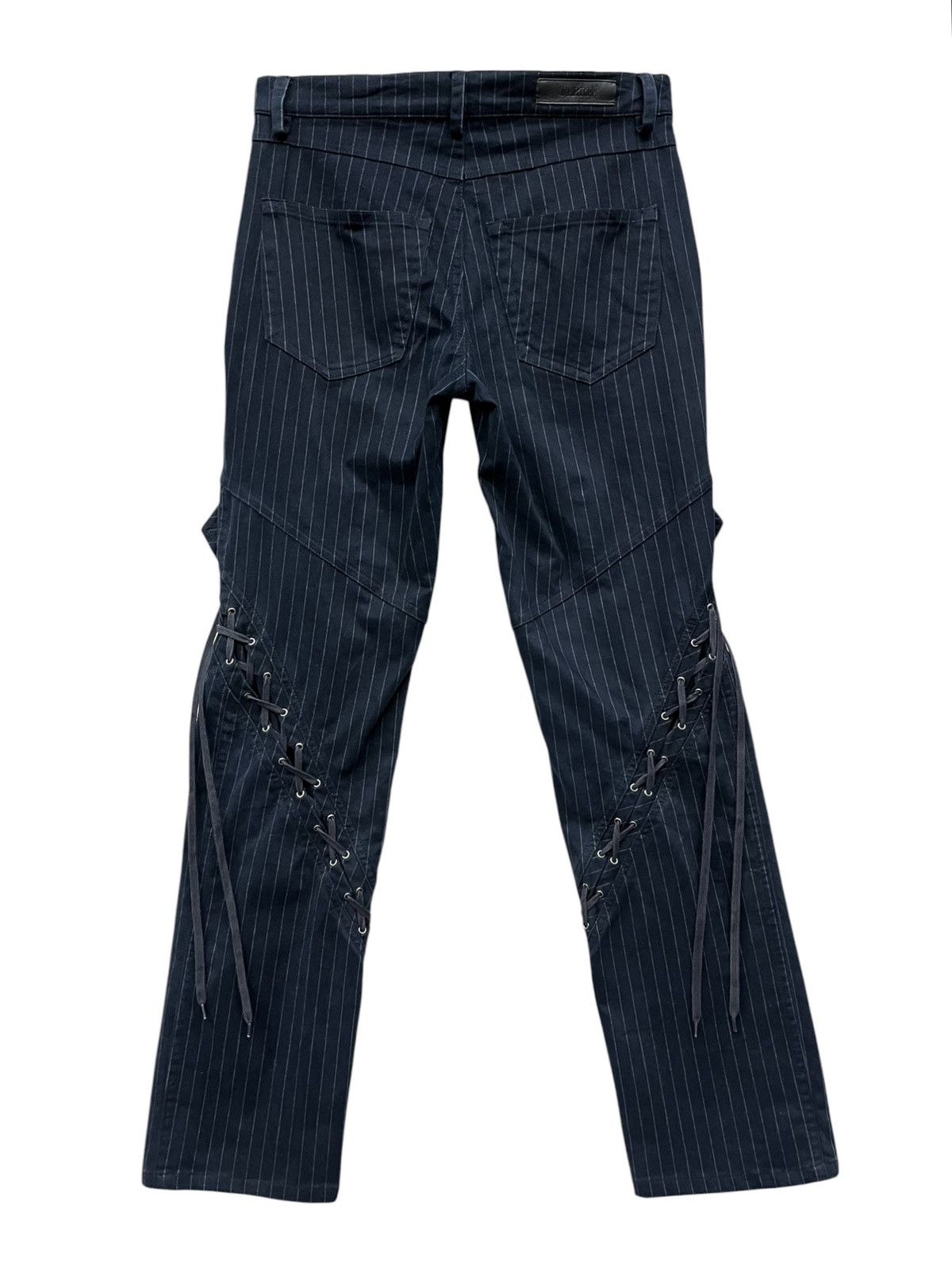 Ferre 🔥Vtg FERRE Avant Garde Pinstripe Slanted Lace Up Cargo Pants Size 26" / US 2 / IT 38 - 1 Thumbnail