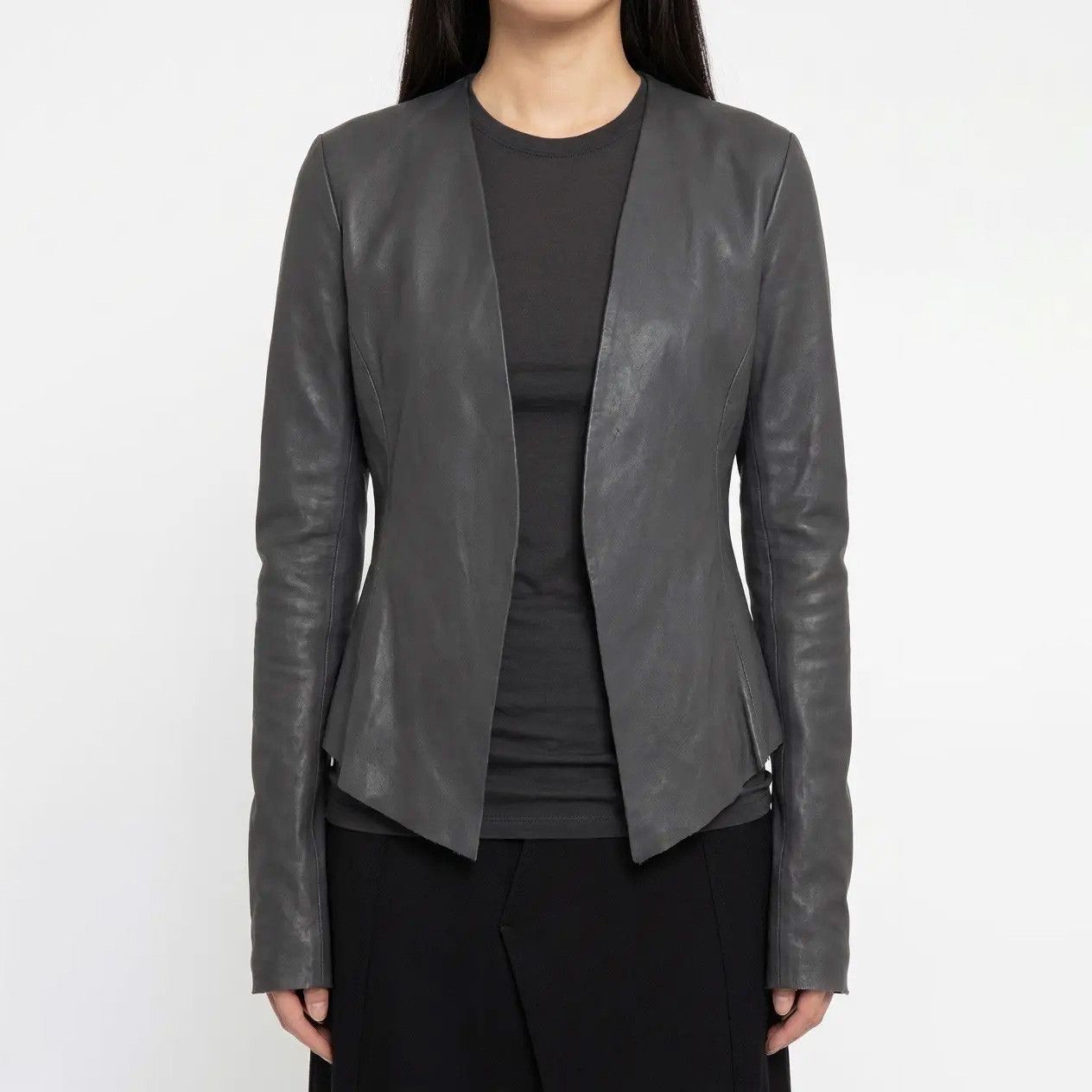 Ovate Leather Jacket Minimal Open Front XS Dark Gray Size XS / US 0-2 / IT 36-38 - 2 Thumbnail