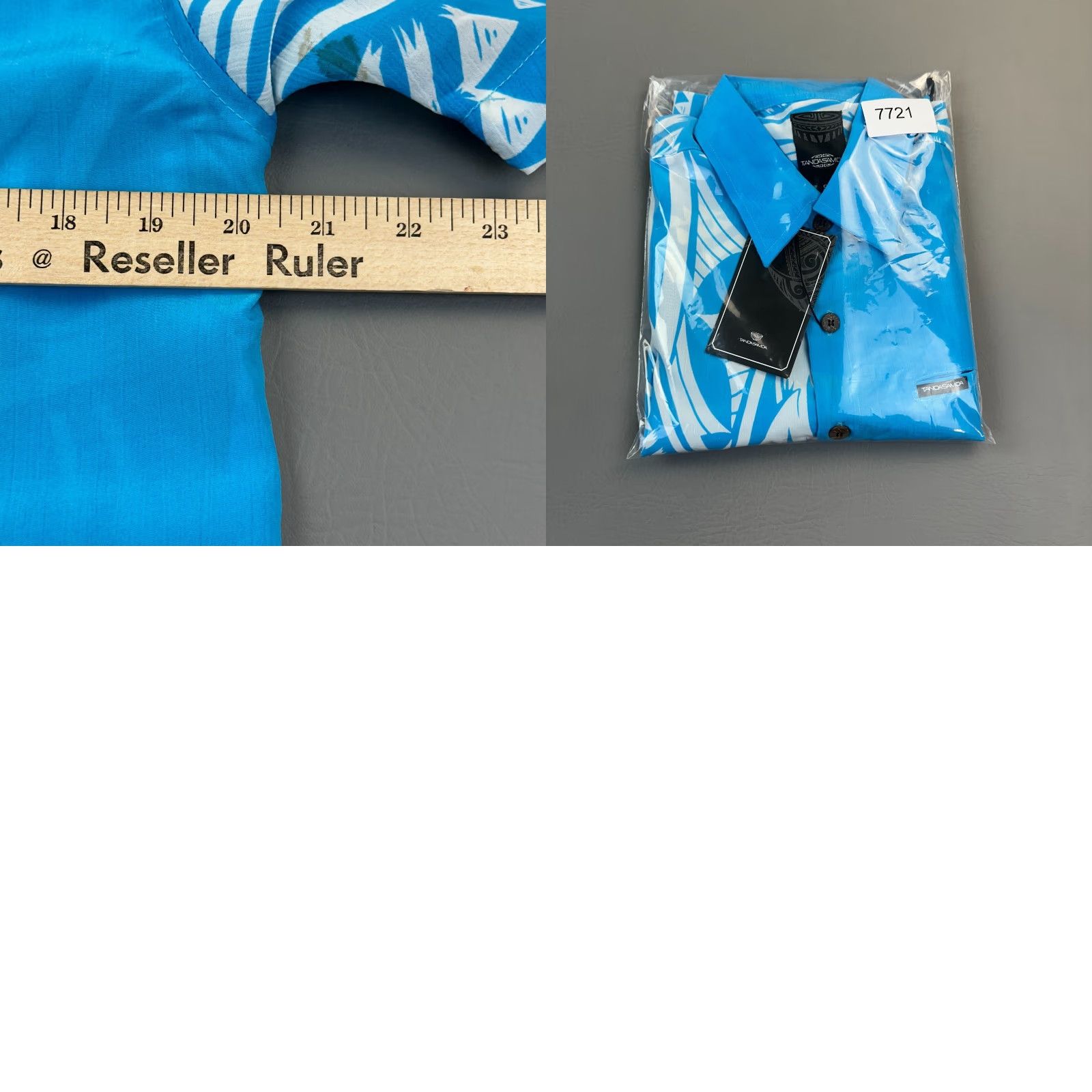 Vintage Tanoa Samoa Shirt Mens Small Blue Polynesian Aloha Button Up Tribal Design NWT Size US S / EU 44-46 / 1 - 9 Thumbnail