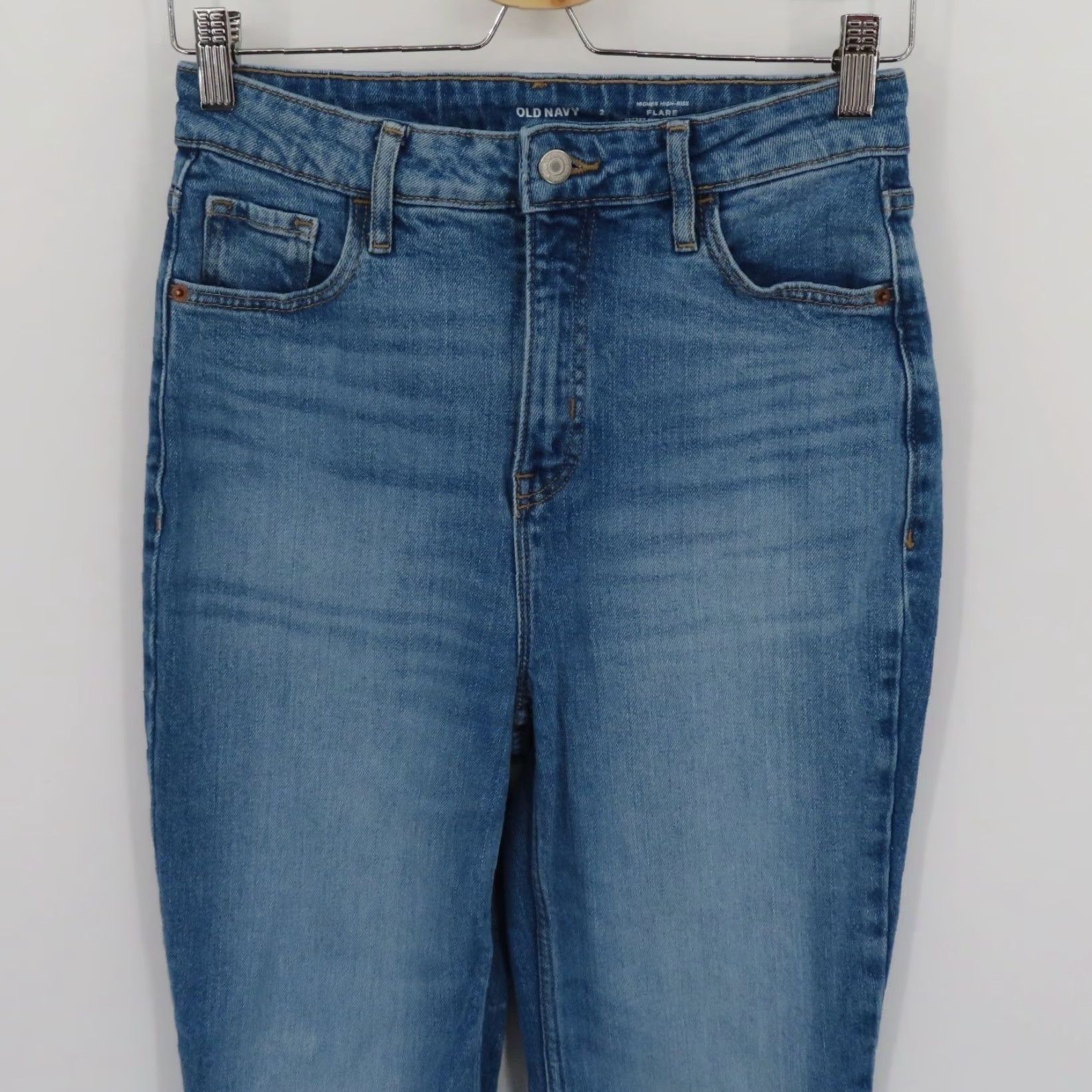 Old Navy Old Navy Jeans 2 Higher High Rise Flare Denim Blue Distressed Hem 5-Pocket Womens Regular Jeans Size 26" / US 2 / IT 38 - 2 Thumbnail
