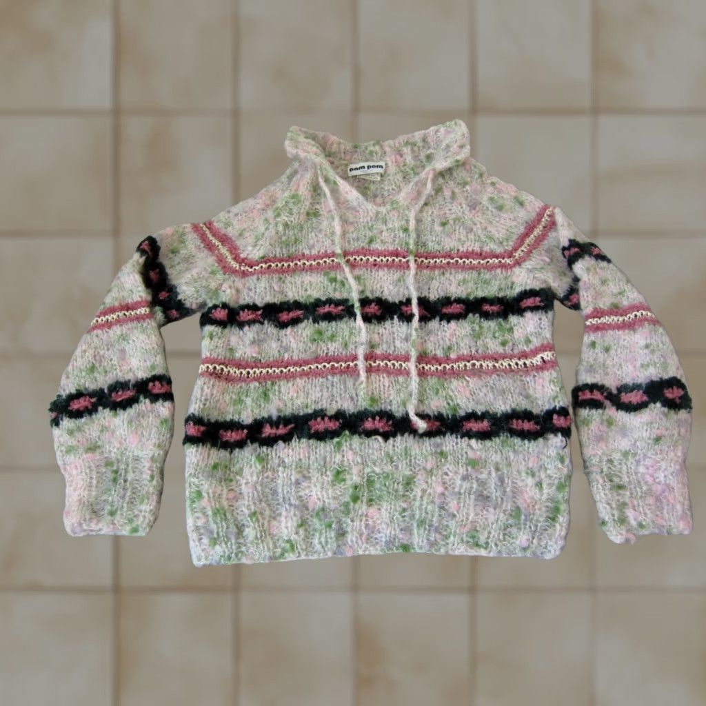 Vintage VINTAGE Pom Pom Sweater Womens M Ivory Open Knit 90s Pullover Knit Wool Acrylic Italy Size M / US 6-8 / IT 42-44 - 1 Thumbnail