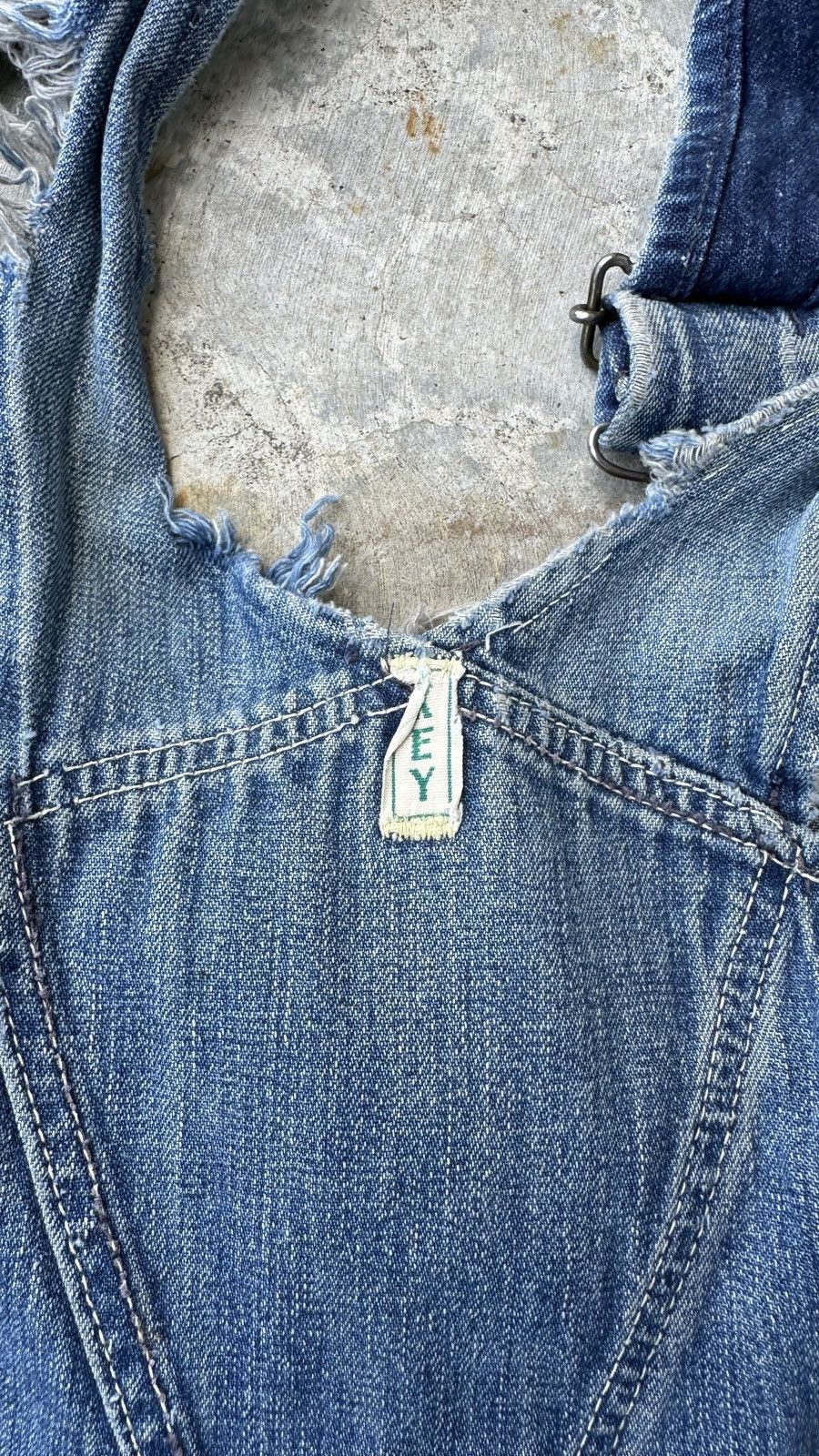 Vintage 50s Trashed Union Selvedge Key Denim patchwork farmer bib Size US 37 - 20 Thumbnail