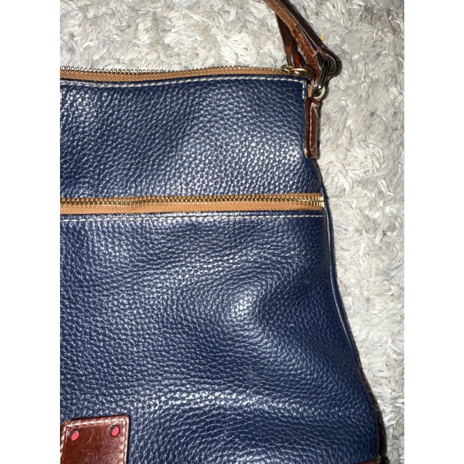 Dooney & Bourke Dooney & Bourke Purse Crossbody Crossbody Bag Navy Brown Leather 10”x12” USA Women Medium Size ONE SIZE - 3 Thumbnail