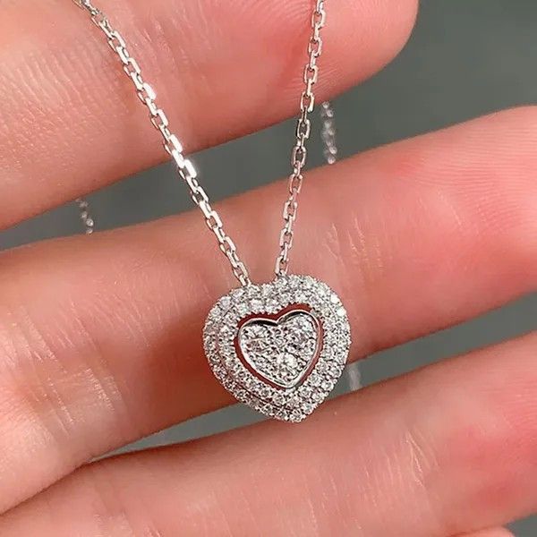 Other Sparkling Heart Pendant Necklace with Double Halo Size ONE SIZE - 1 Thumbnail
