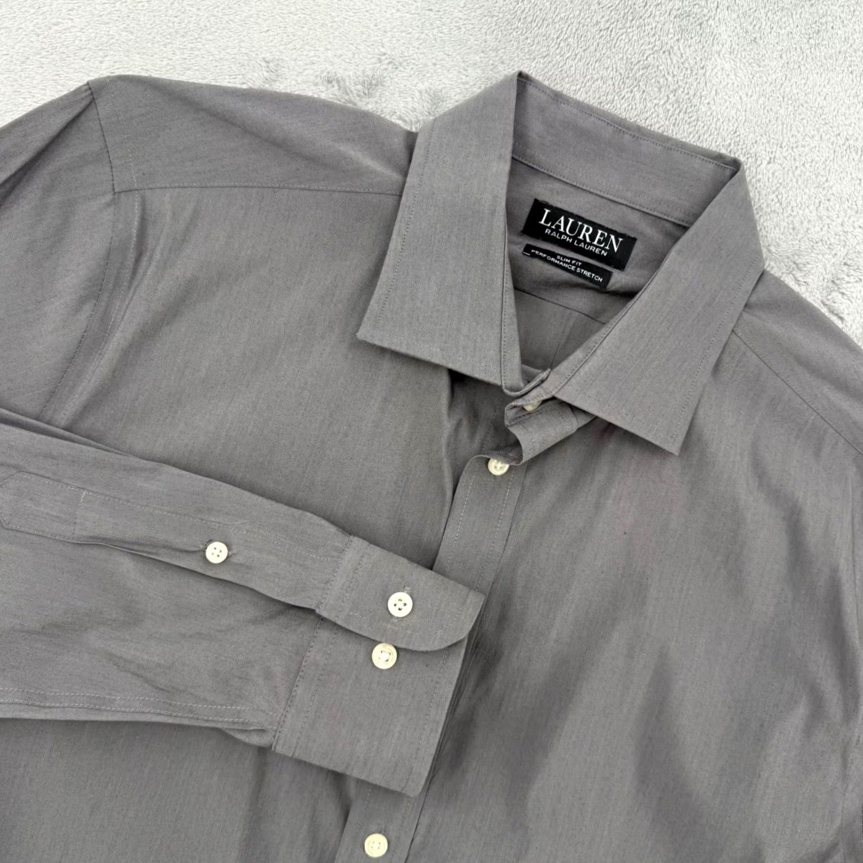 Ralph Lauren Lauren Ralph Lauren Mens Gray Performance Stretch Slim Fit Dress Shirt Large Size 42R - 2 Thumbnail