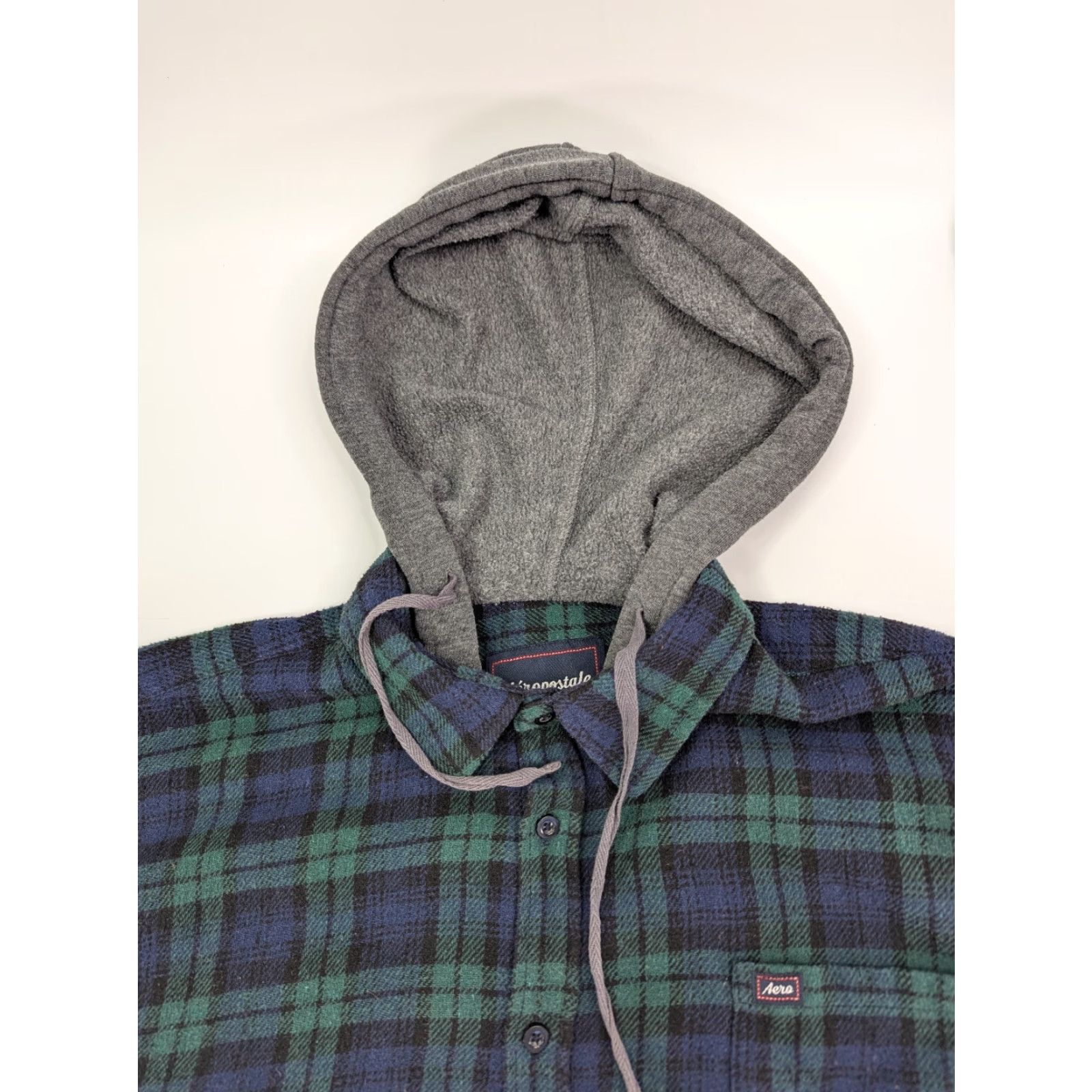 Aeropostale Aeropostale Shirt Mens Large Hooded Flannel Plaid Green Blue Long Sleeve Button-Up Areo Classic Casual Workwear Size US L / EU 52-54 / 3 - 6 Thumbnail