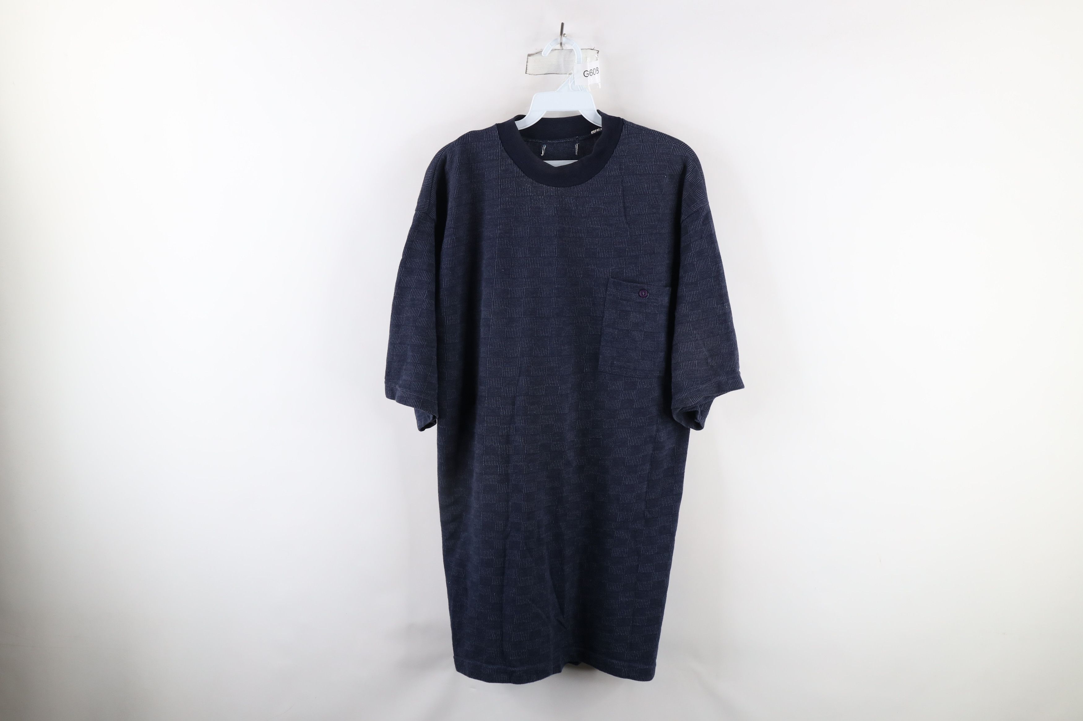 Vintage Vintage 90s Streetwear Checkered Knit Pocket T-Shirt Blue Size US L / EU 52-54 / 3 - 1 Thumbnail