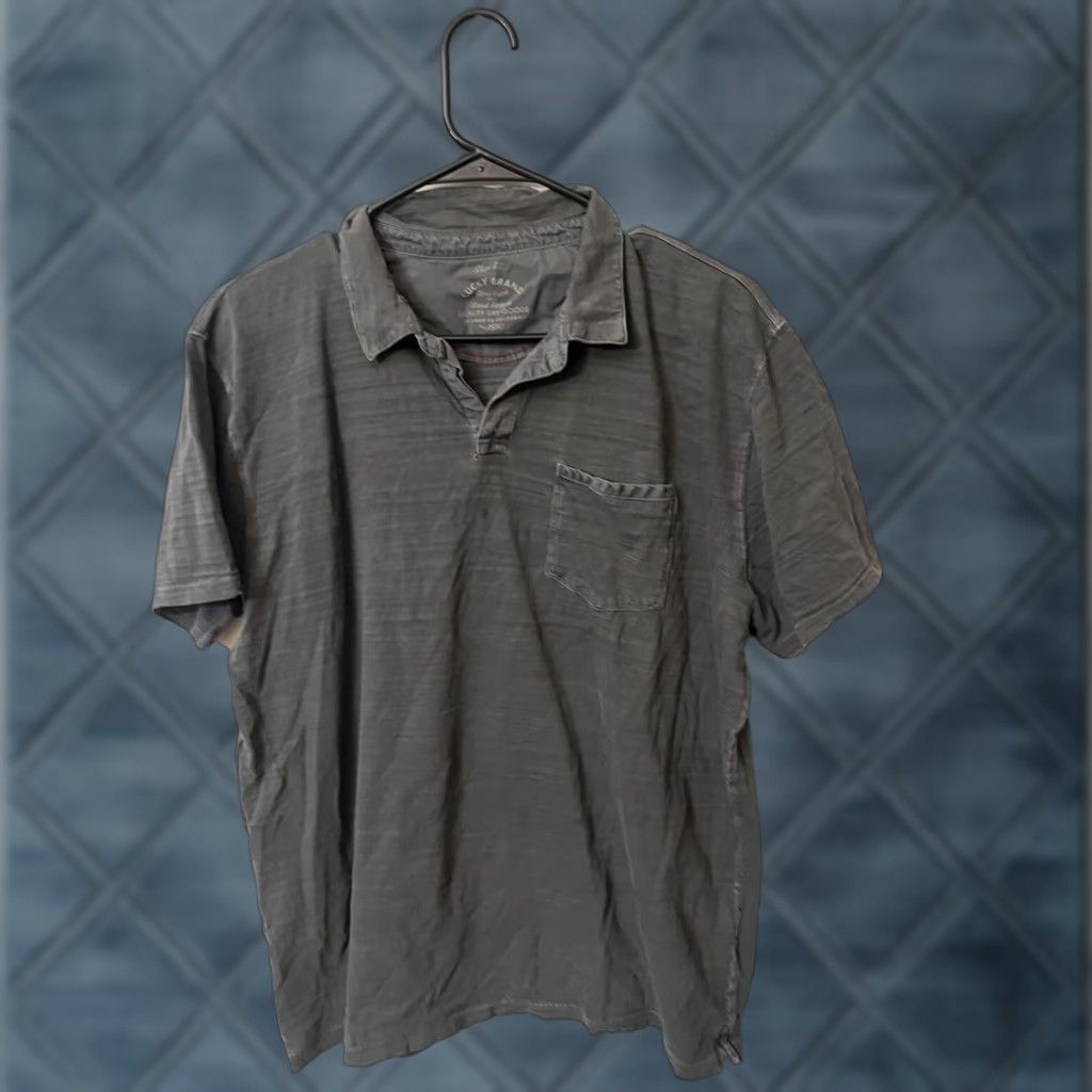 Lucky Brand Lucky Brand Polo Shirt Gray Short Sleeve Mens XL Collared Pocket Shirt - Good Luck & Fortune 90s/Vintage Inspired Size US XL / EU 56 / 4 - 1 Thumbnail