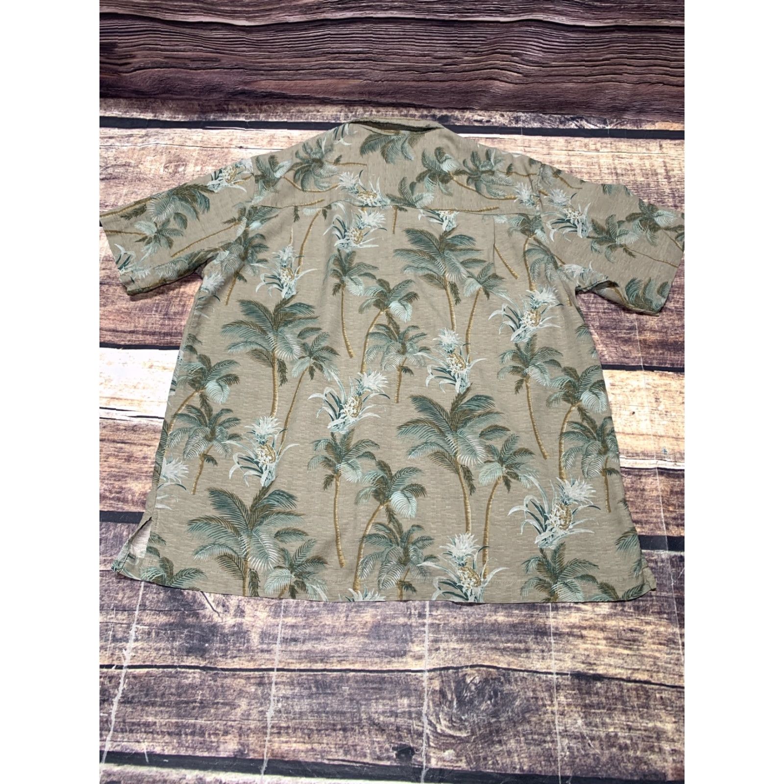 Vintage Caribbean Joe Silk Hawaiian Shirt Large Palm Trees Pineapple Tan Green Brown Men Size US L / EU 52-54 / 3 - 6 Thumbnail