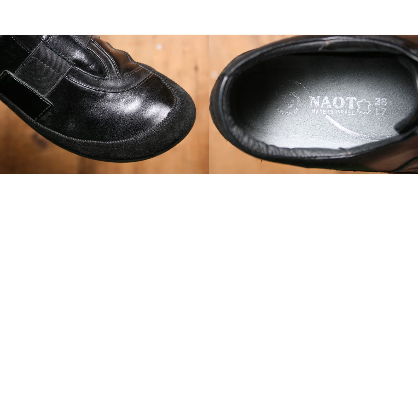 Vintage NAOT Otago Black Multi Leather Slip-On Gore Strap Loafers EUR 38 | US 7 Women Slip-On Casual Leather Upper Israel Band N/V Vintage Size US 7 / IT 37 - 8 Thumbnail