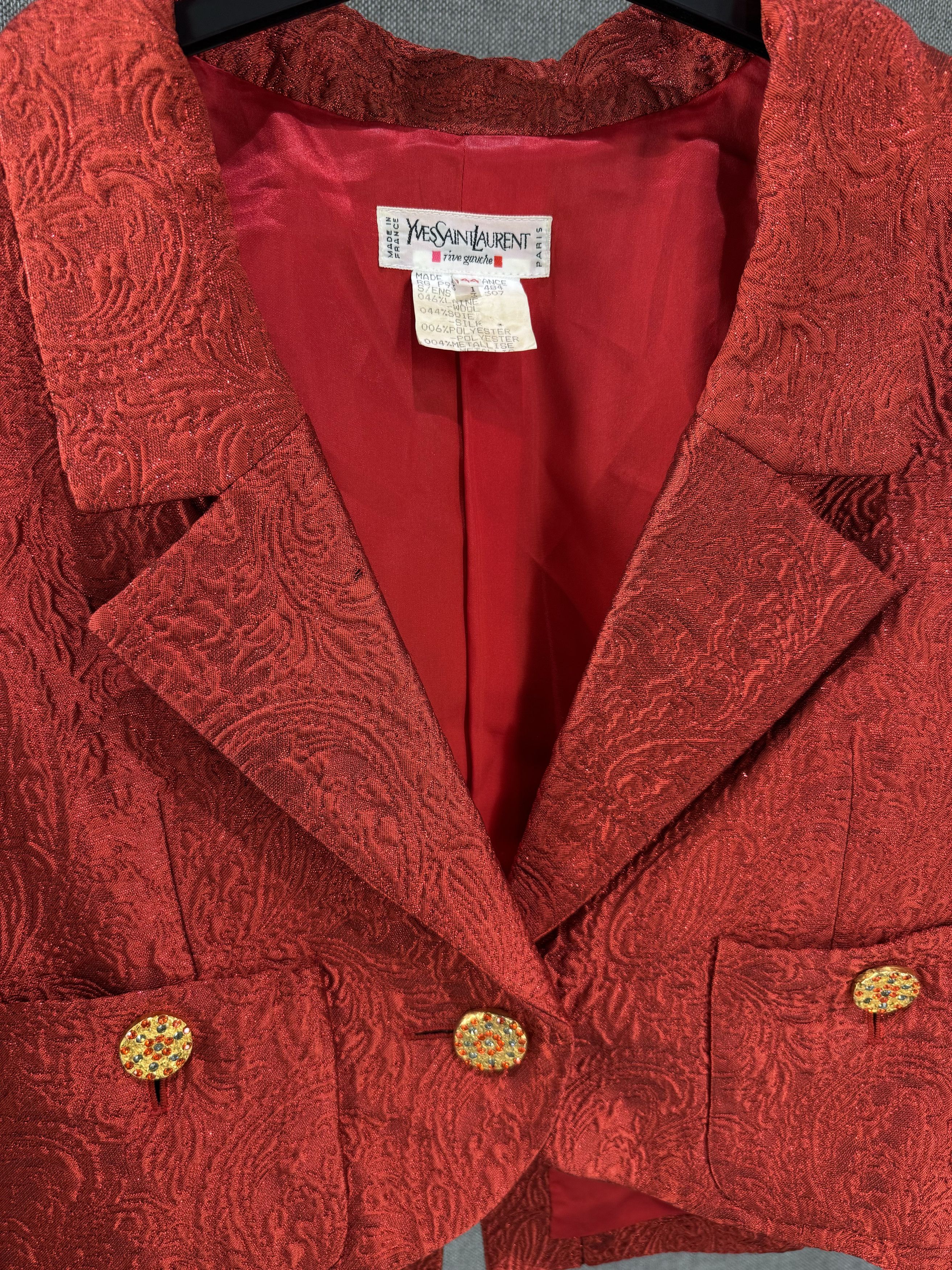 Yves Saint Laurent Yves Saint Laurent Rive Gauche Red Brocade Jacket Size XL / US 12-14 / IT 48-50 - 3 Thumbnail