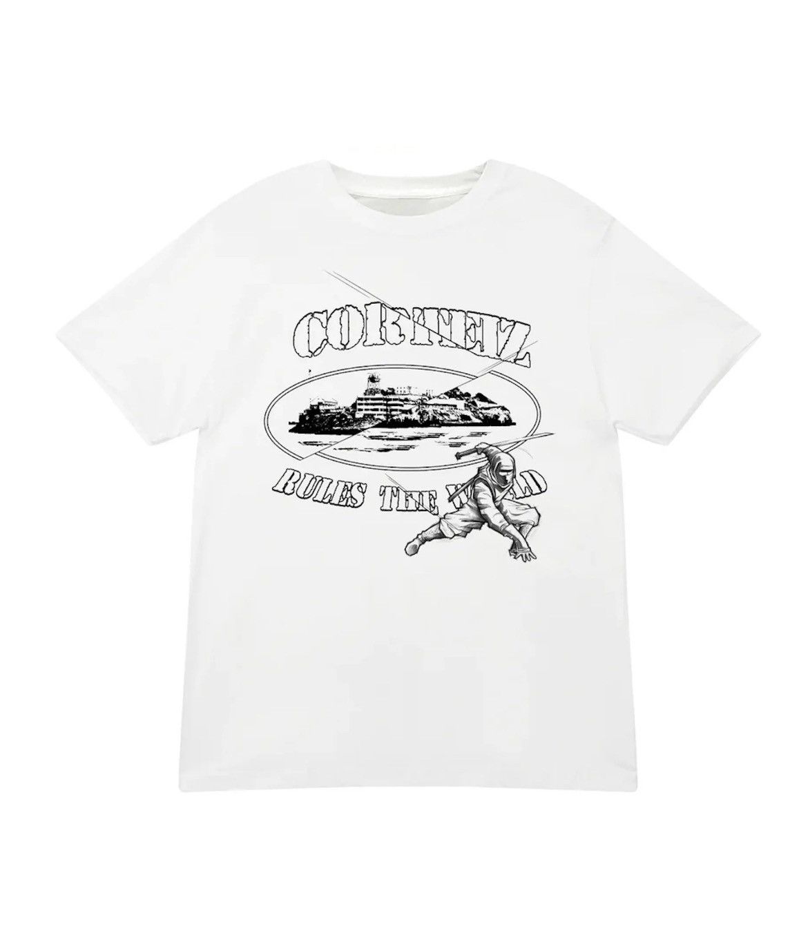 image of Corteiz Small Crtz Ninja Alcatraz Tee White, Men's