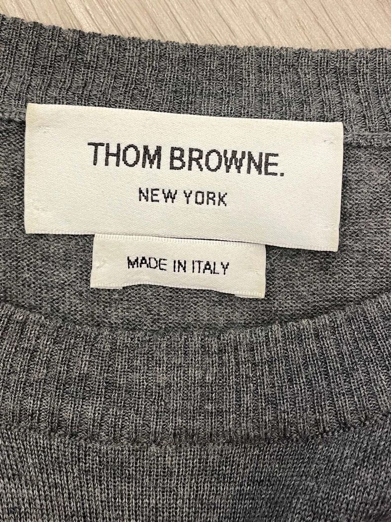 Thom Browne Thom browne Gray four-striped round-neck wool sweater 2504- Size US L / EU 52-54 / 3 - 5 Thumbnail