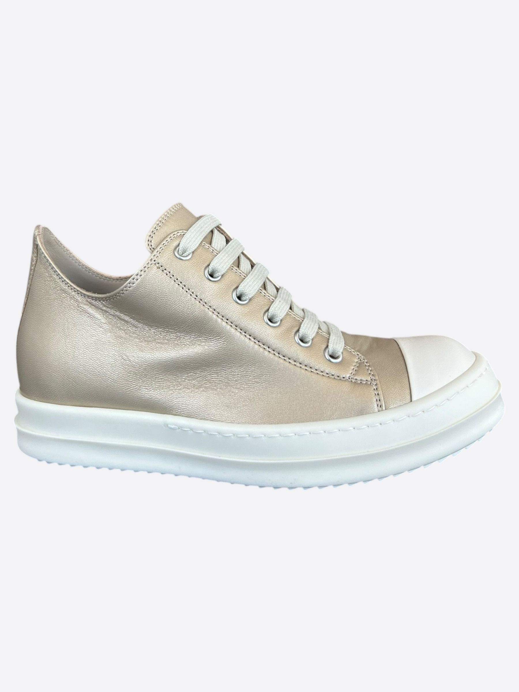 Rick Owens Gold Leather Women's Low Top Sneakers