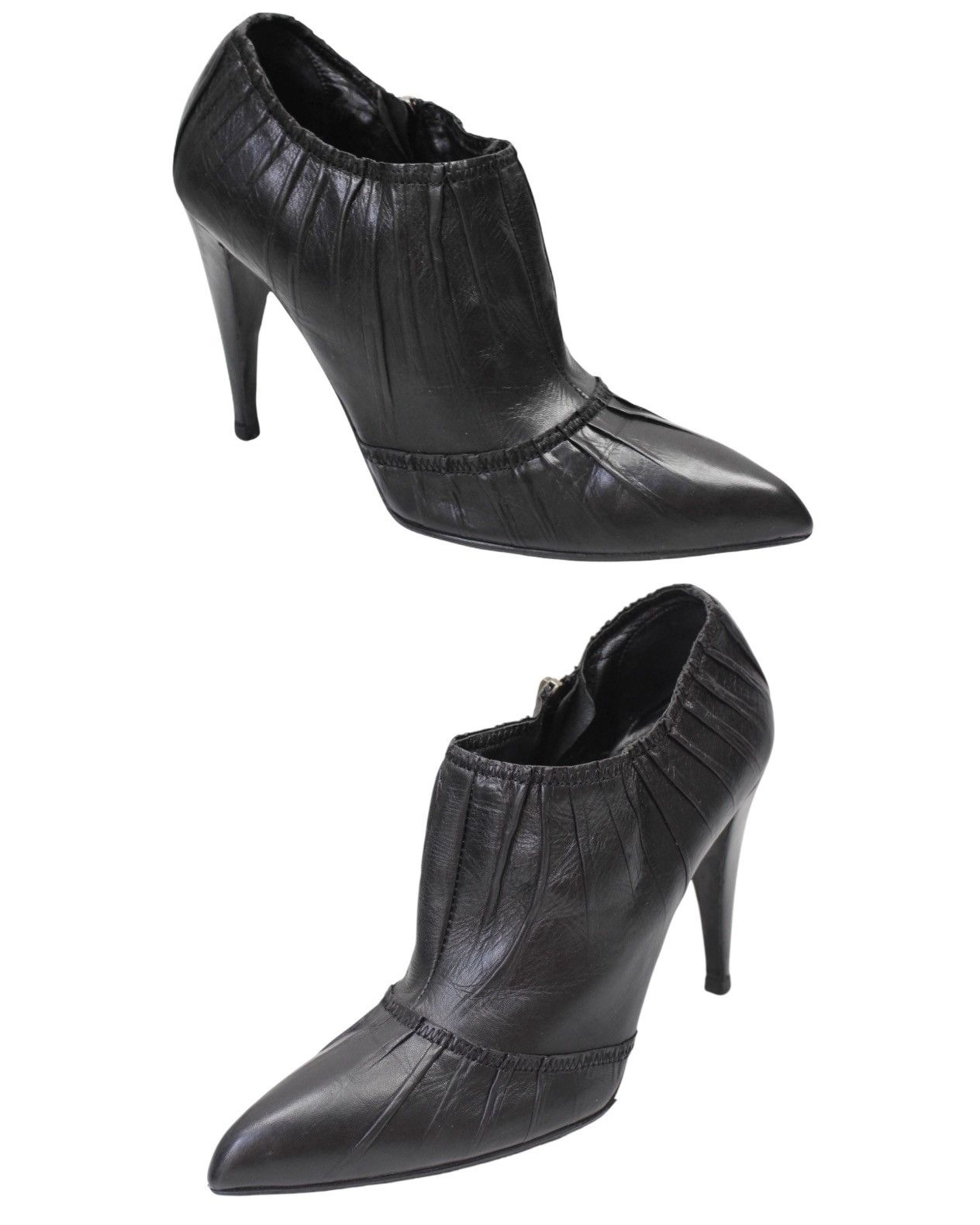 Prada 2000S PRADA BLACK PLEATED LEATHER POINTED ANKLE BOOTS Size US 7 / IT 37 - 3 Thumbnail
