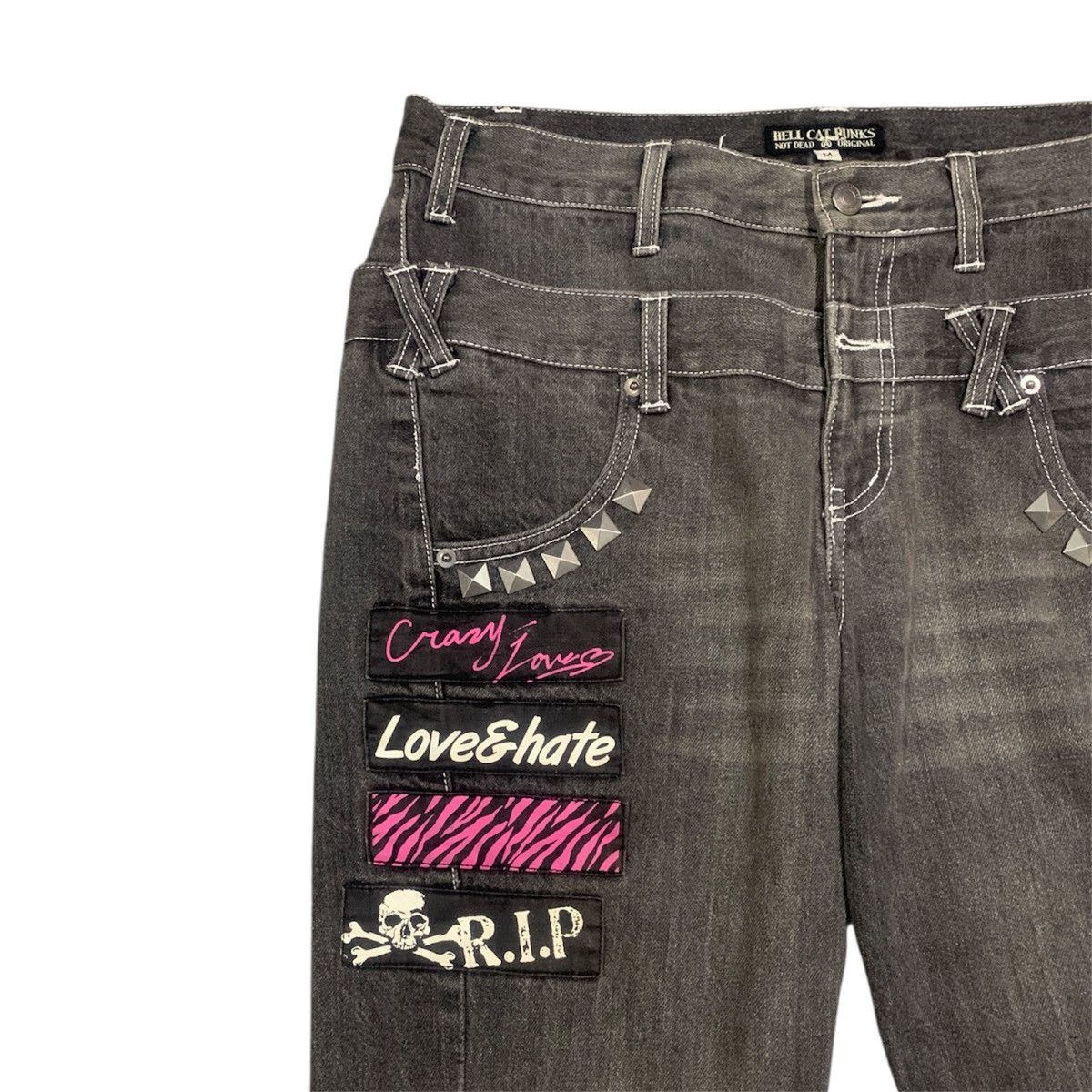 Seditionaries Hell Cat Punks Japan Double Waist Studded Washed Jeans - W34 Size US 34 / EU 50 - 5 Thumbnail