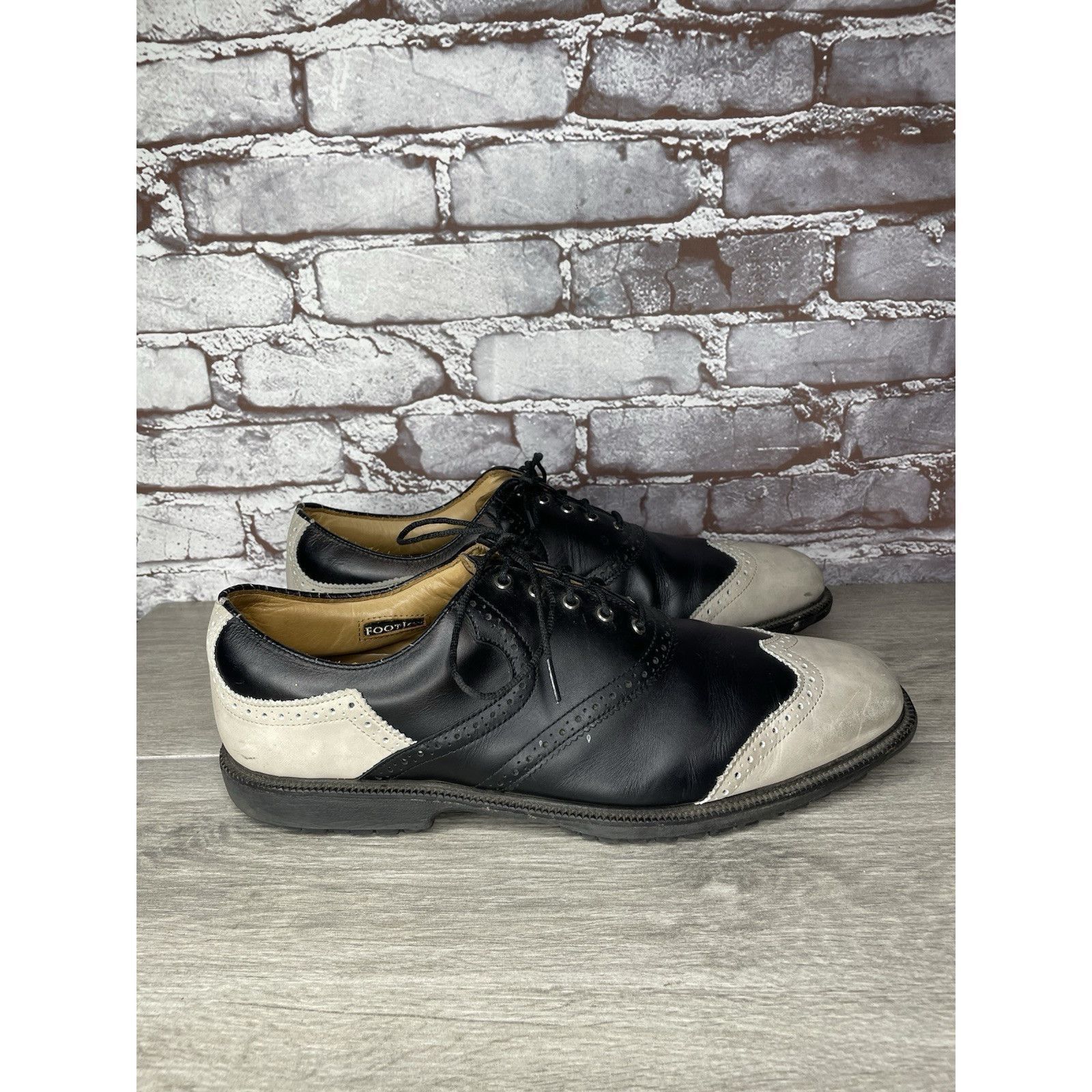 Footjoy Foot Joy Icon Black Leather Wingtip Ivory Vintage Golf Shoes Size US 12.5 / EU 45-46 - 4 Thumbnail
