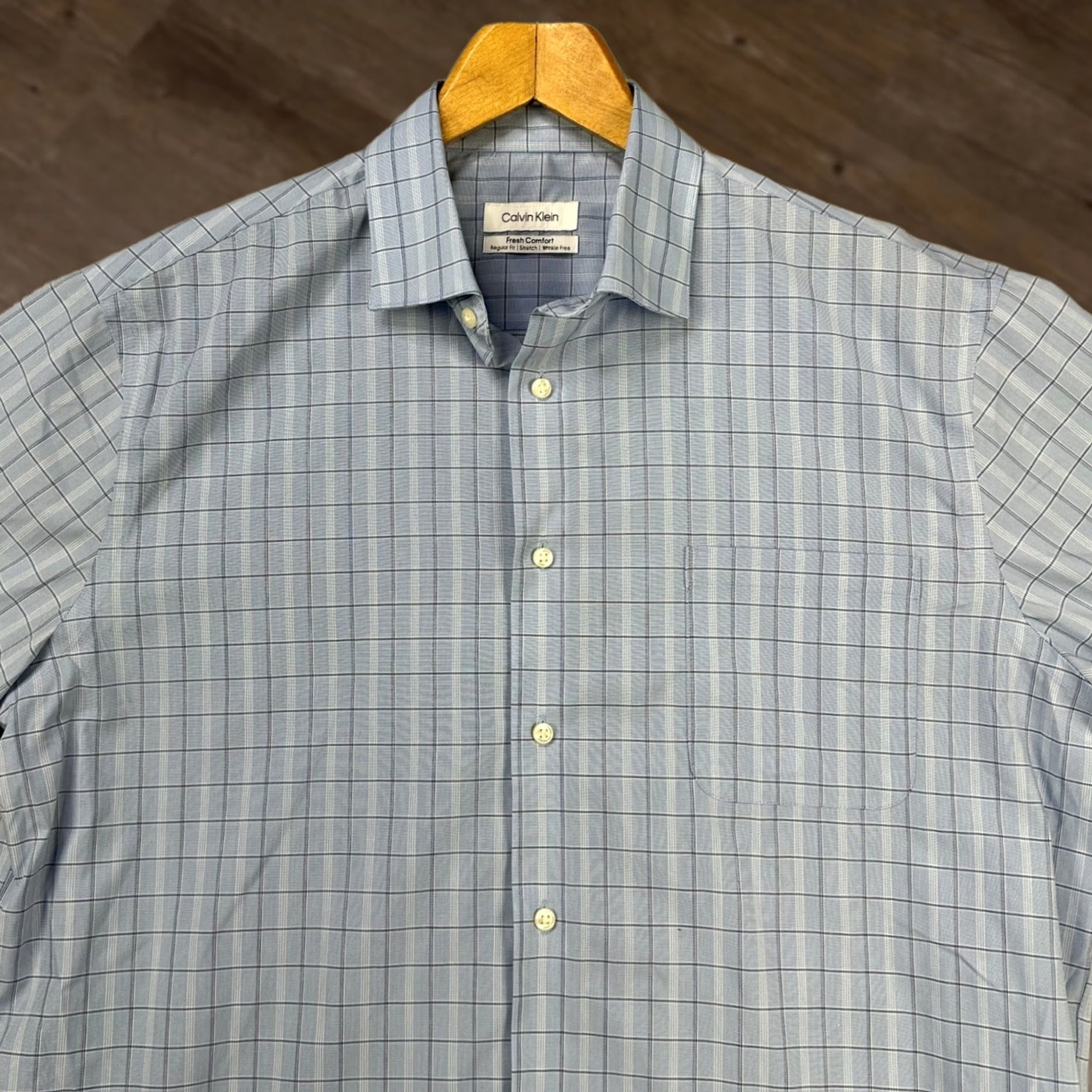 Calvin Klein Calvin Klein Dress Shirt Men Large 16-16.5 32-33 Blue Plaid NEW Size 42R - 1 Thumbnail