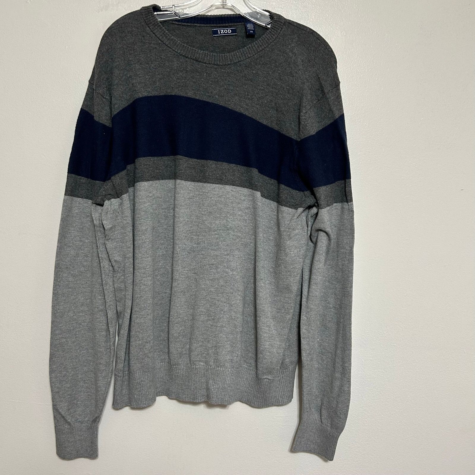 Izod IZOD Gray Blue Stripe Pullover Sweater Large Size US L / EU 52-54 / 3 - 1 Thumbnail