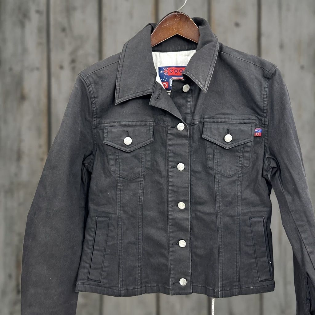 Coogi VINTAGE COOGI Women XL Black Jean Jacket Logo Back Trucker Lace Up 90s Popular Slim Size XL Womens Jacket Size 40" / US 18 - 1 Thumbnail