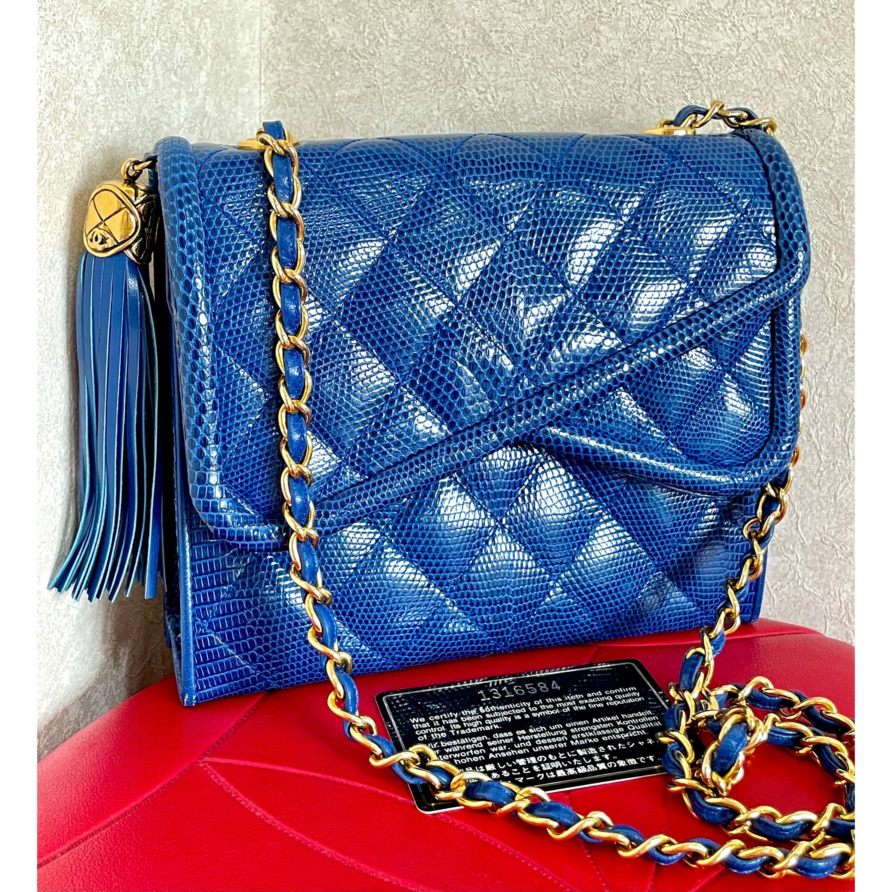 Chanel MINT. Vintage CHANEL blue lizard leather shoulder bag. Size ONE SIZE - 4 Thumbnail