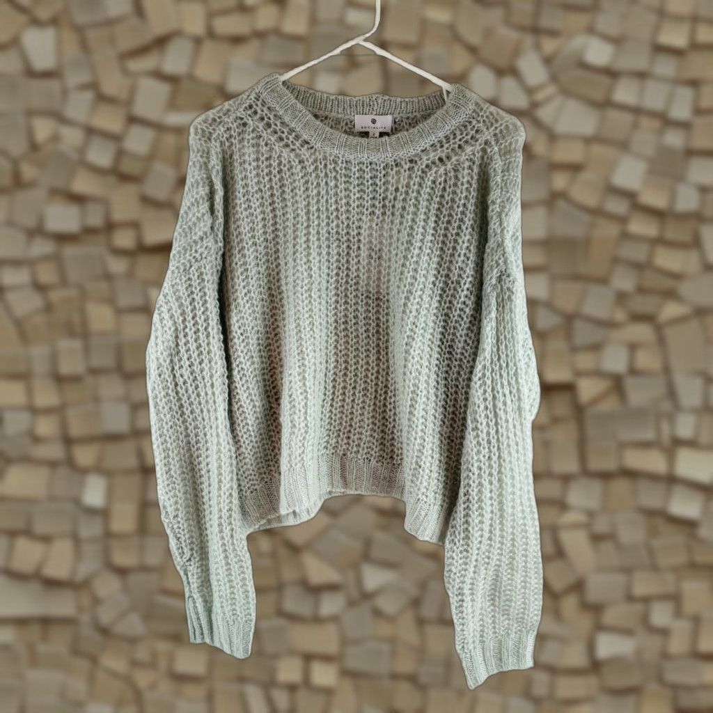 Vintage SOCIALITE Sweater Women's Size Small Gray Long Sleeve Pullover Open Knit NWT Size S / US 4 / IT 40 - 1 Thumbnail