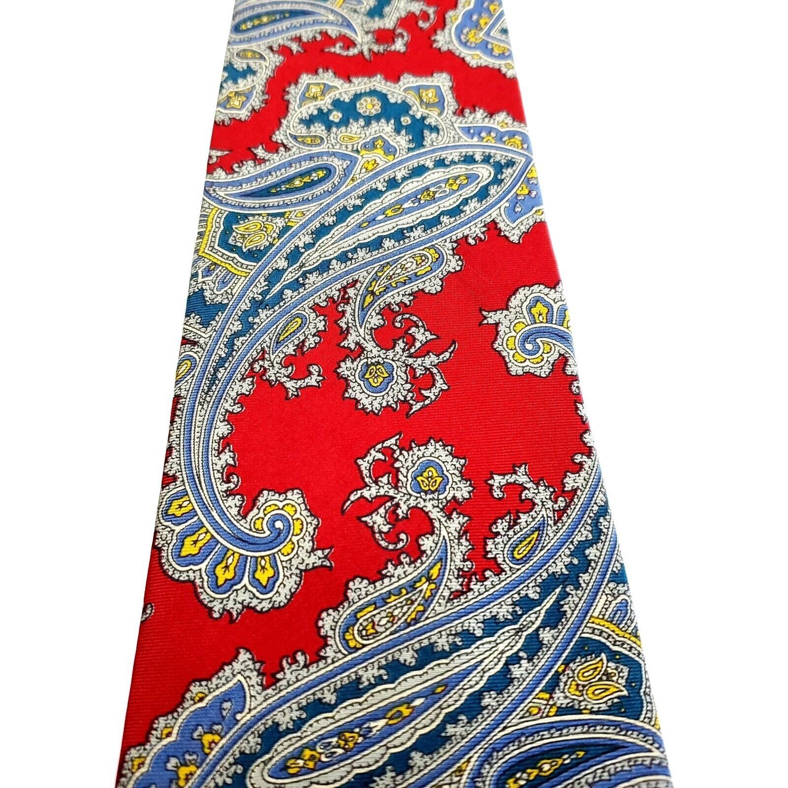 Designer Halston 3 Silk Tie Print Red Paisley Short Wide Size ONE SIZE - 2 Thumbnail