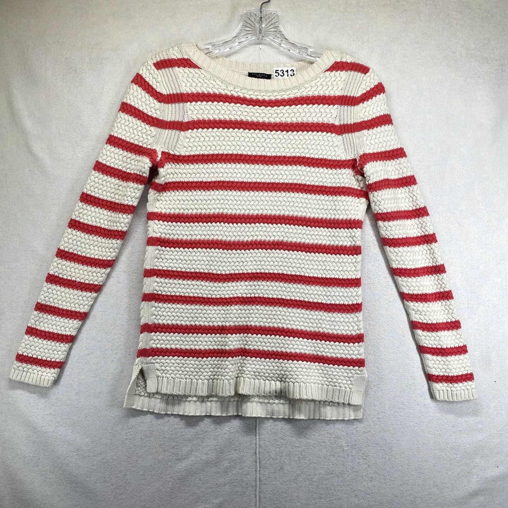 Talbots Talbots Women’s Sweater Red & White Striped Cable Knit Petite Thick Knit Womens Size S / US 4 / IT 40 - 2 Thumbnail