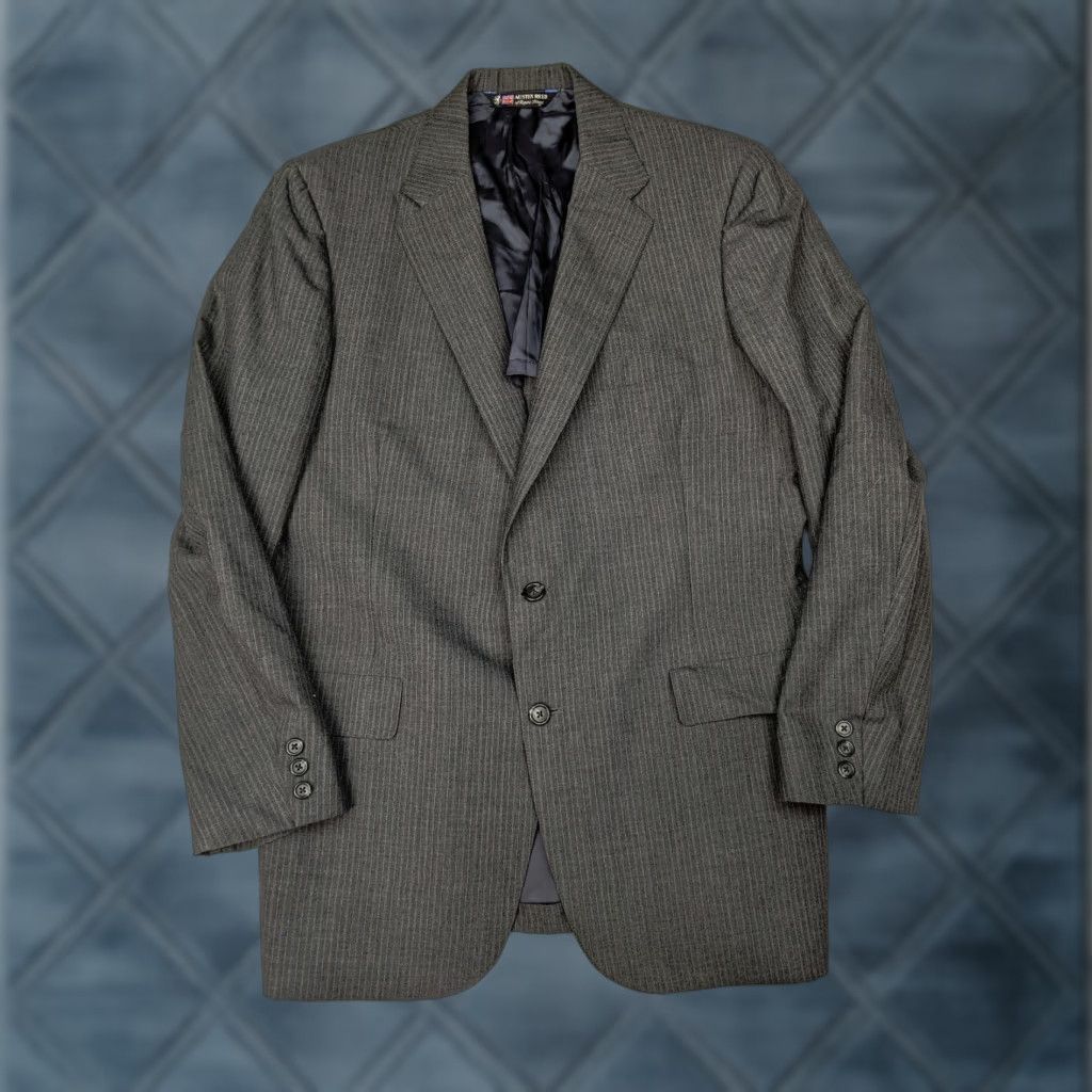 Austin Reed Vtg Austin Reed Mens L Gray Stripe Blazer Jacket 2 Button Unstructured Ayrshire Notch Lapel 3-Button 2 Button Single-Breasted Cotton Size 42R - 1 Thumbnail