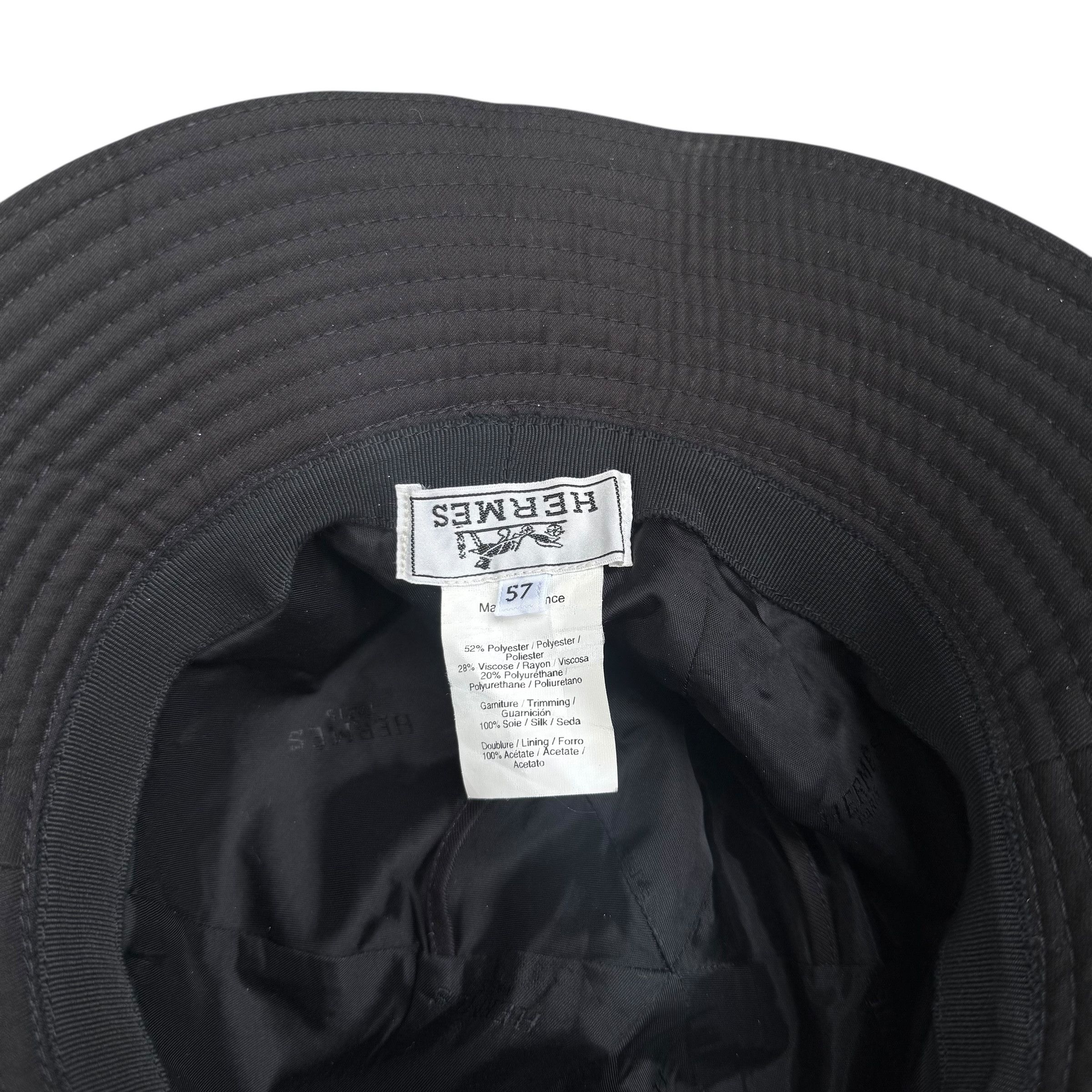 Hermes Hermes Black Gabardine and Printed Silk Twilly Bucket Hat Size ONE SIZE - 9 Thumbnail
