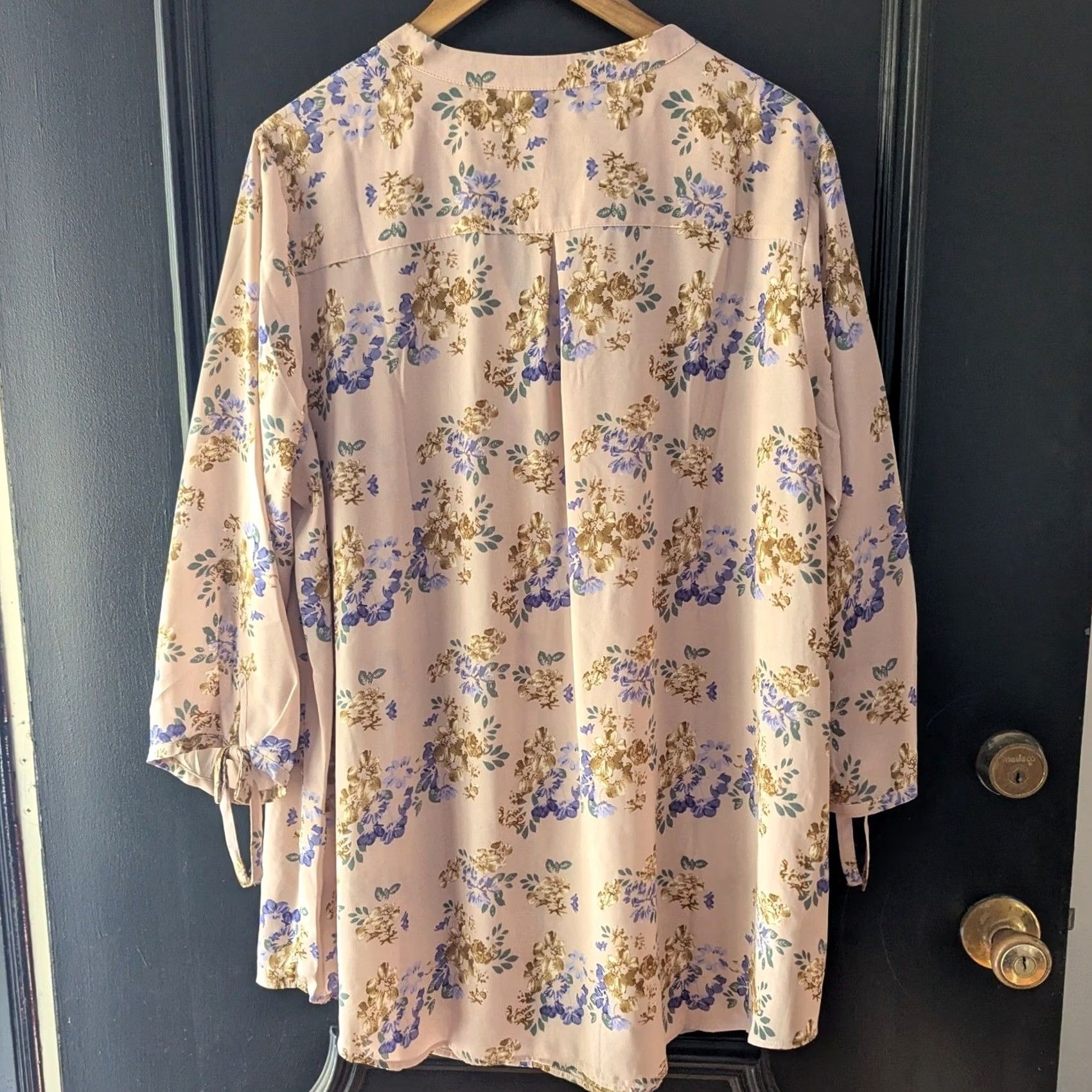 Vintage Joan Rivers Floral 3/4 Tie Sleeve Button Front Tunic Blush Pink Lavender Sz 22W Size 3XL / US 20-22 - 2 Thumbnail
