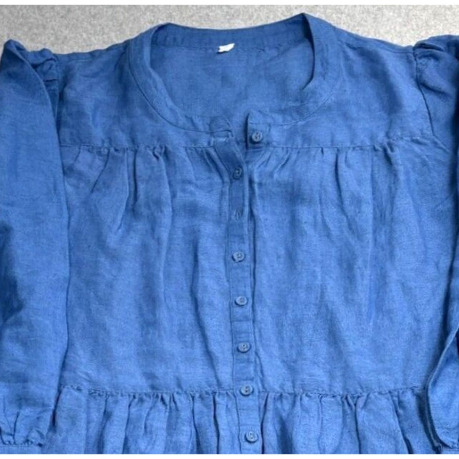 Vintage Sundance Dress Woman XS Blue Linen Blend Tiered Boho Coastal A-Line Long Sleeve Lightweight Shirt Size XS / US 0-2 / IT 36-38 - 6 Thumbnail