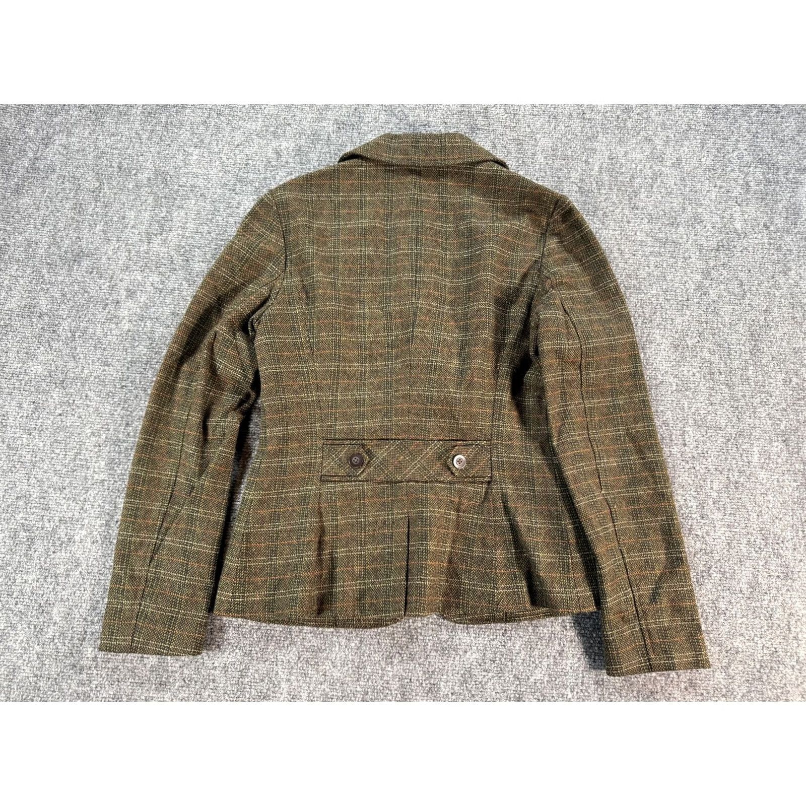 Vintage Halogen Blazer Womens Small Brown Green Plaid Tweed Wool Look Jacket Lined Size S / US 4 / IT 40 - 2 Thumbnail