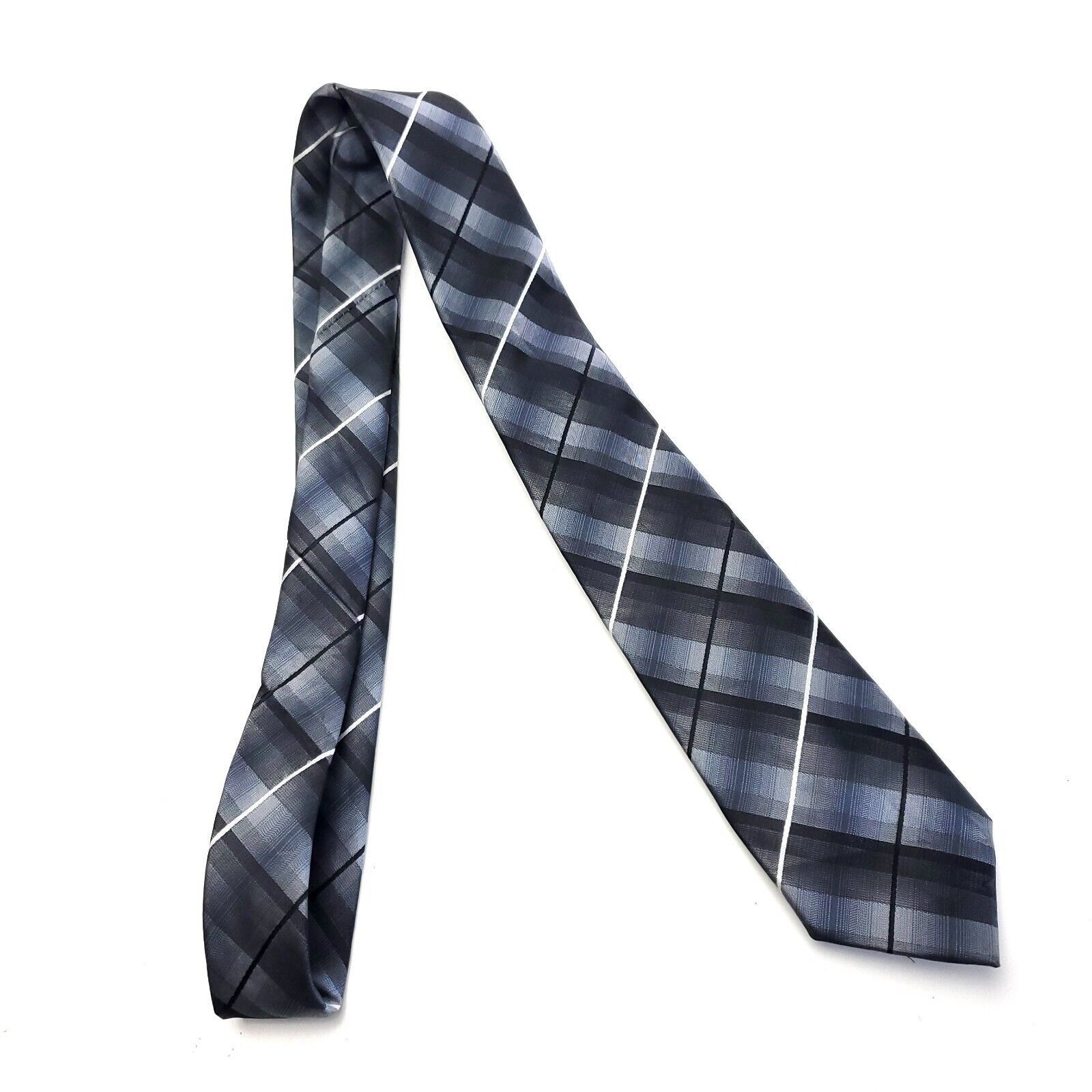 J Ferrar JF J Ferrar Gray Plaid Polyester Skinny Tie Size ONE SIZE - 6 Thumbnail