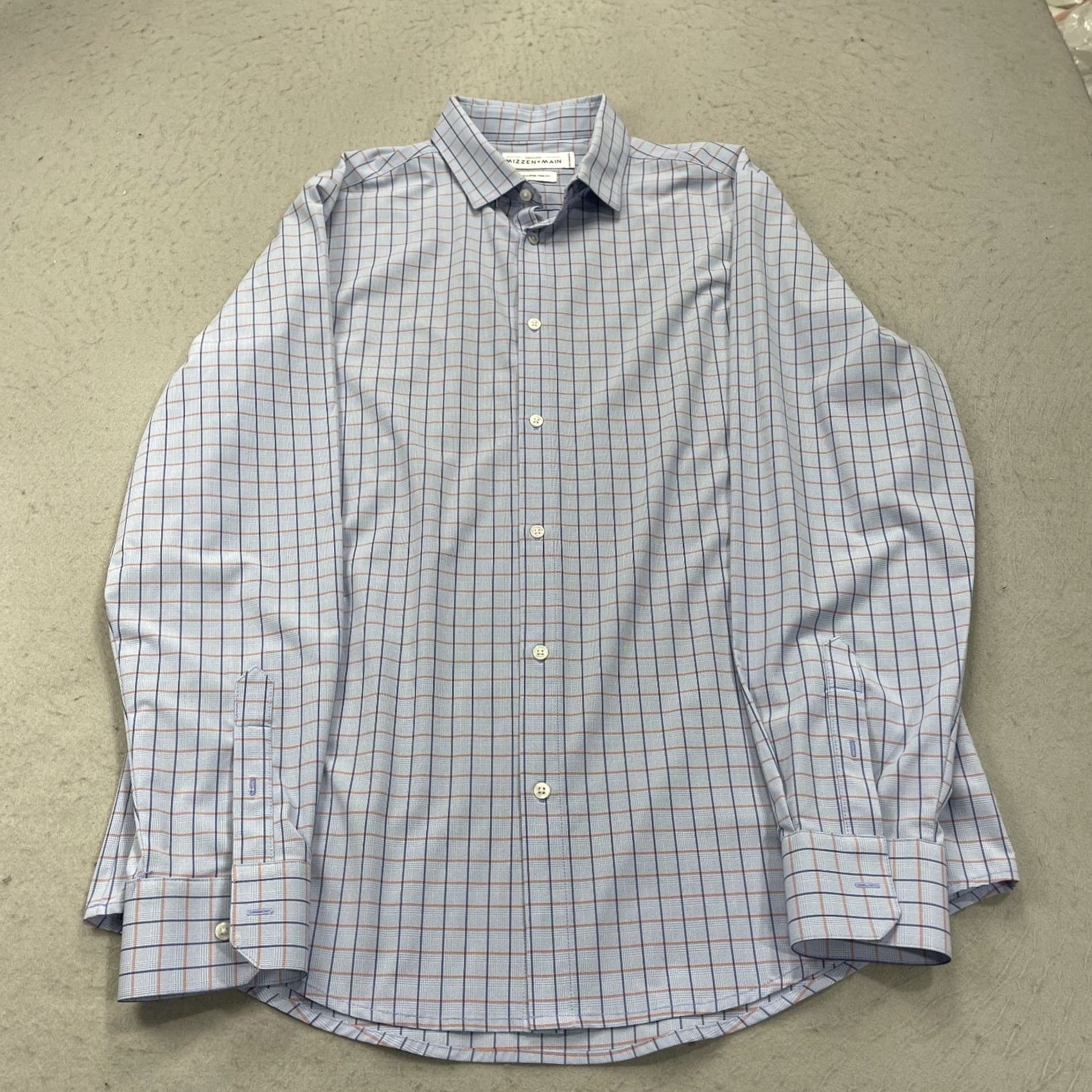 Mizzen+Main Mizzen+Main Shirt Mens 2XL Trim Blue Check Performance Stretch Shirt Men 2XL Slim Casual Button-Up Size US XXL / EU 58 / 5 - 2 Thumbnail