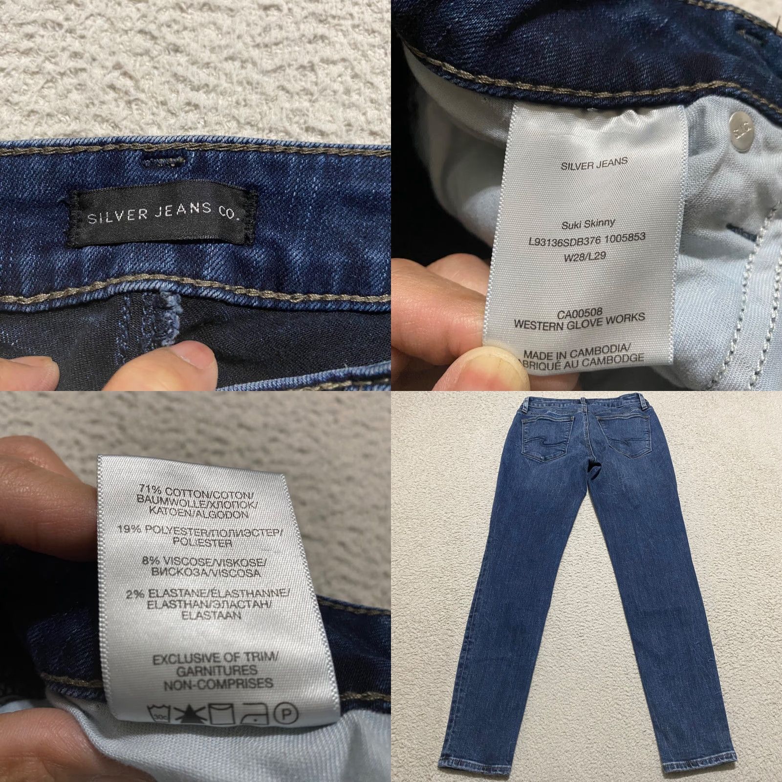 Silver Jeans Co. Silver Jeans Womens Jeans Skinny Low Rise Dark Wash Blue Denim 28 Suki 5-Pocket Womens Size 42" / US 20 - 8 Thumbnail