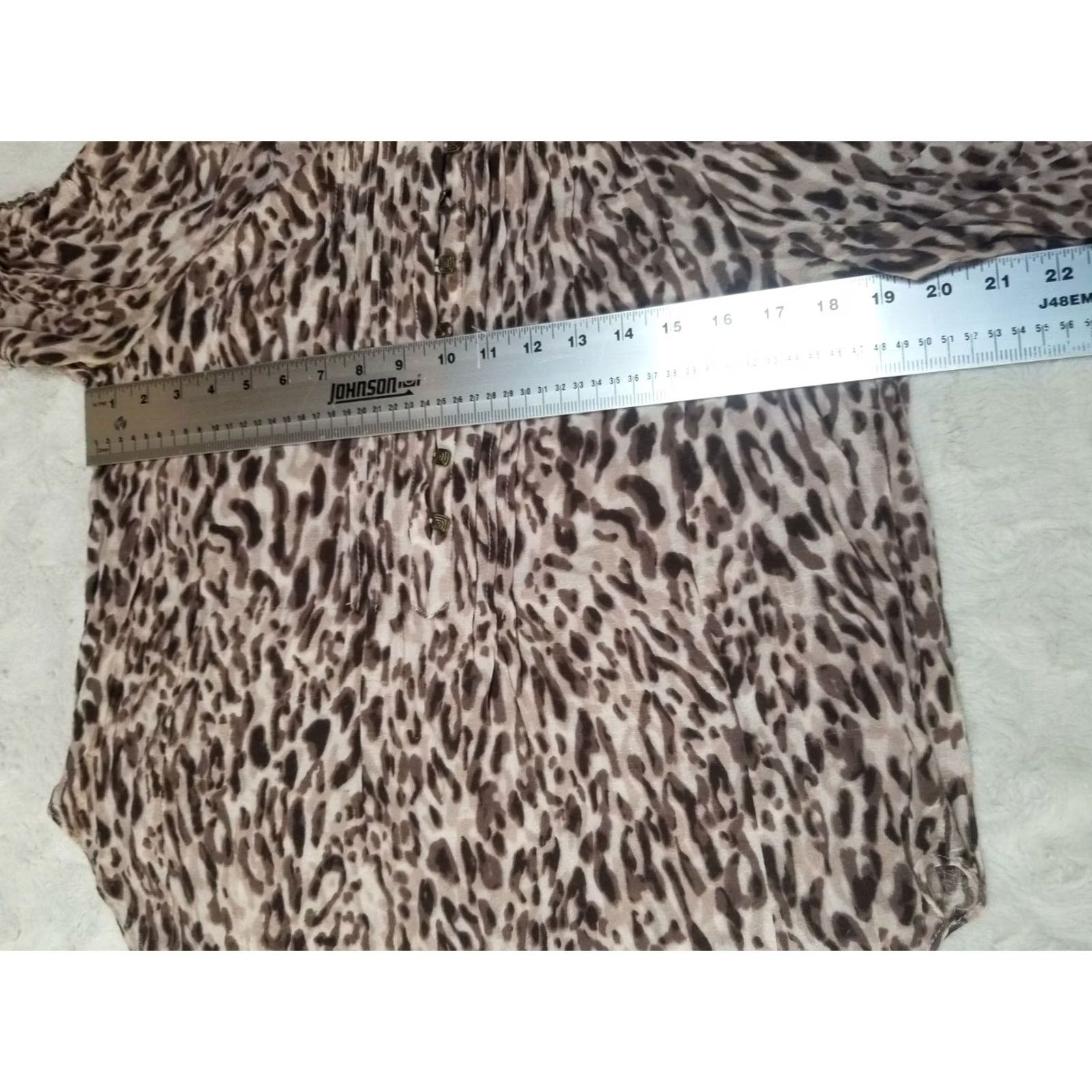Vintage Maeve Womens Blouse Sz 6 Mock Neck Cinched Sleeve Leopard Print Popover Top Tan Size M / US 6-8 / IT 42-44 - 6 Thumbnail