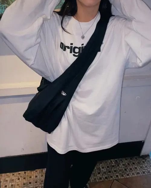 image of Oversized Crossbody Messenger Bag in Black, Men's