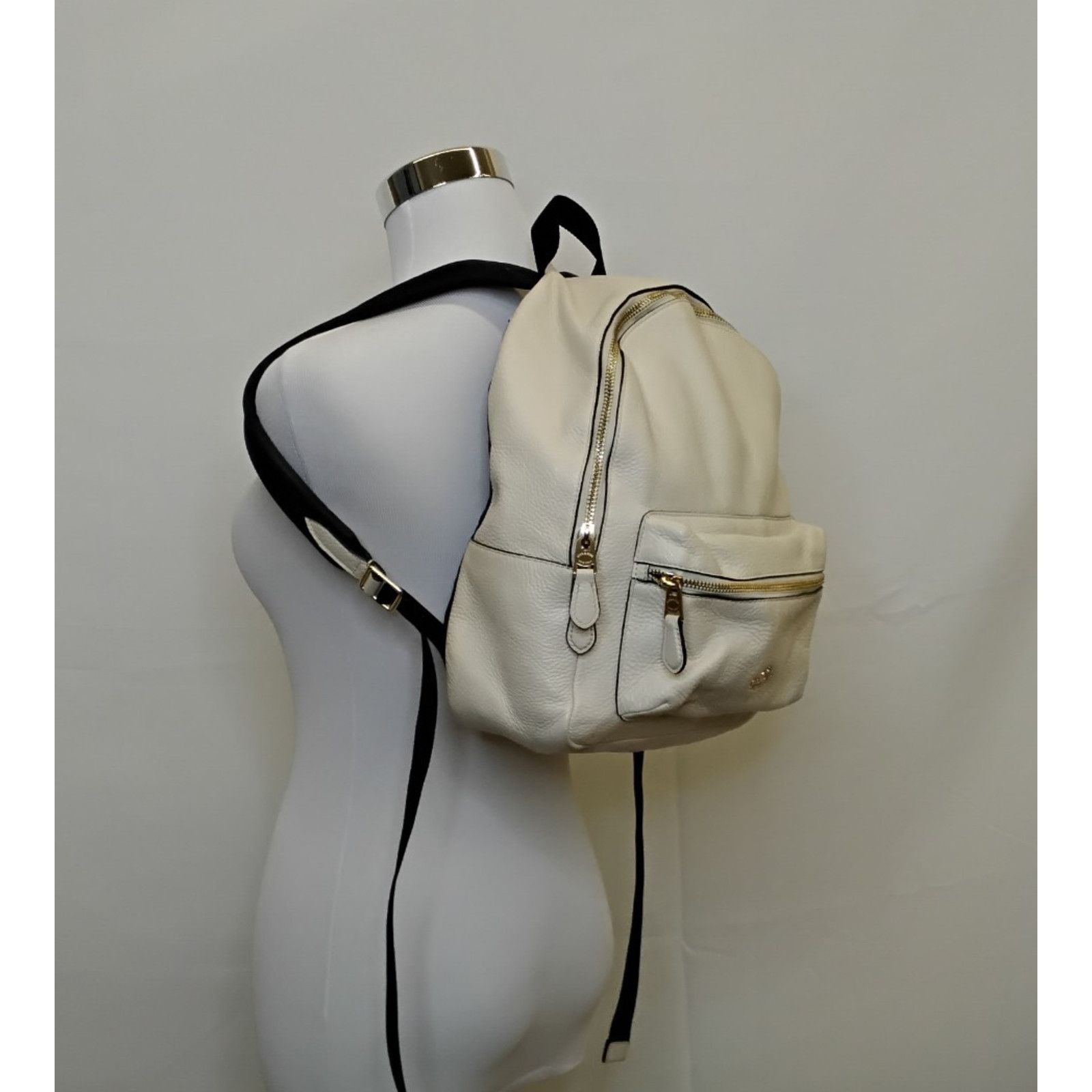 Coach Coach Charlie Mini Backpack Cream Pebbled Leather Black Trim Size ONE SIZE - 2 Thumbnail