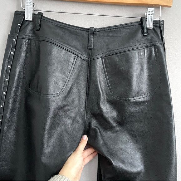 Vintage Vintage Black Leather Straight Leg Pants w/ Rhinestone Trim Size 30" / US 8 / IT 44 - 10 Thumbnail