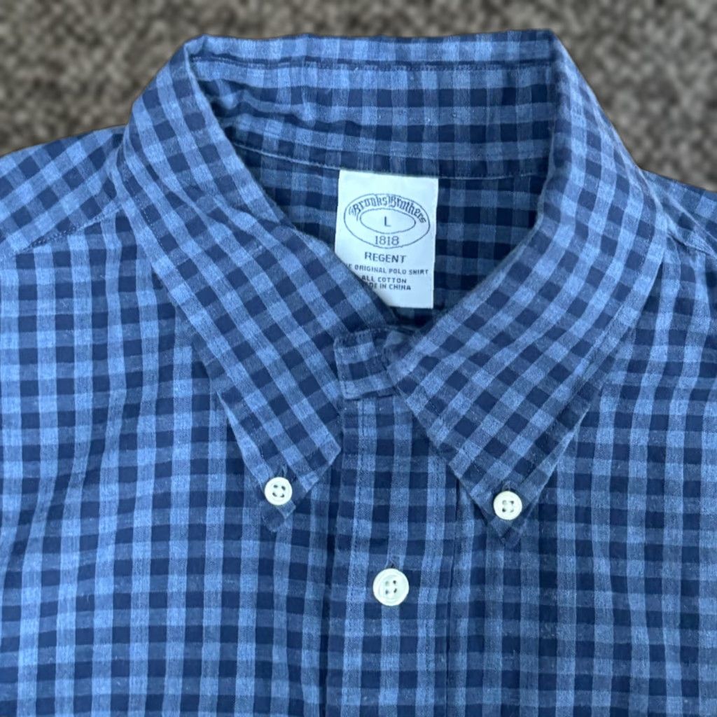 Brooks Brothers Brooks Brothers Shirt Mens Large Button Down Regent Cotton Gingham Plaid Poplin Button-Up Non-Iron Size US L / EU 52-54 / 3 - 1 Thumbnail