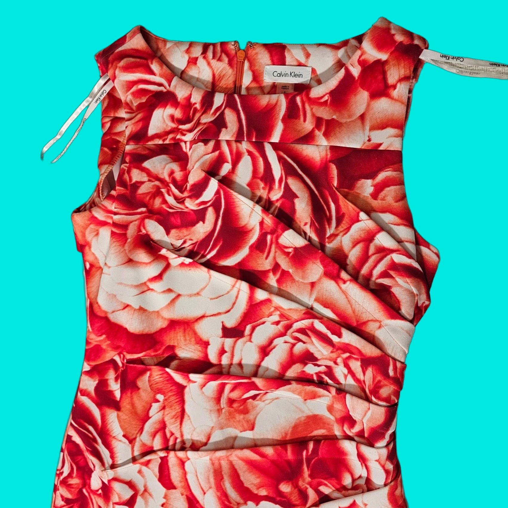 Calvin Klein Calvin Klein Dress Women 10 Sheath Sleeveless Floral Pink Knee Length Back Zip Womens Size L / US 10 / IT 46 - 1 Thumbnail