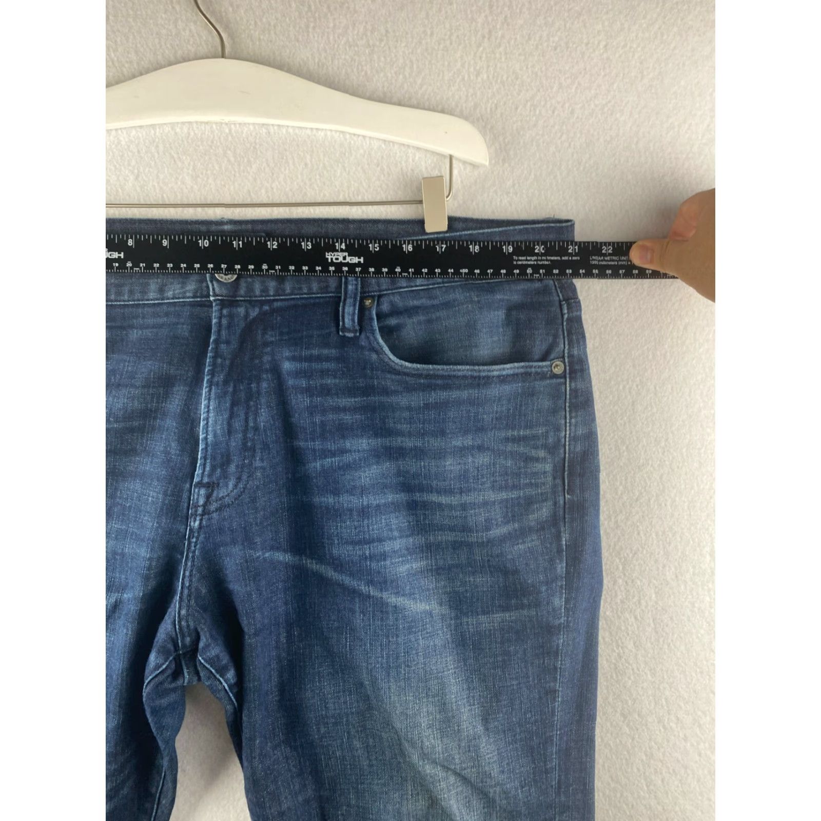 Vintage Lucky Brand Jeans Mens 38 Blue Straight Stretch 221 Original Dark Distressed Regular Rise 5-Pocket Denim Size US 38 / EU 54 - 3 Thumbnail