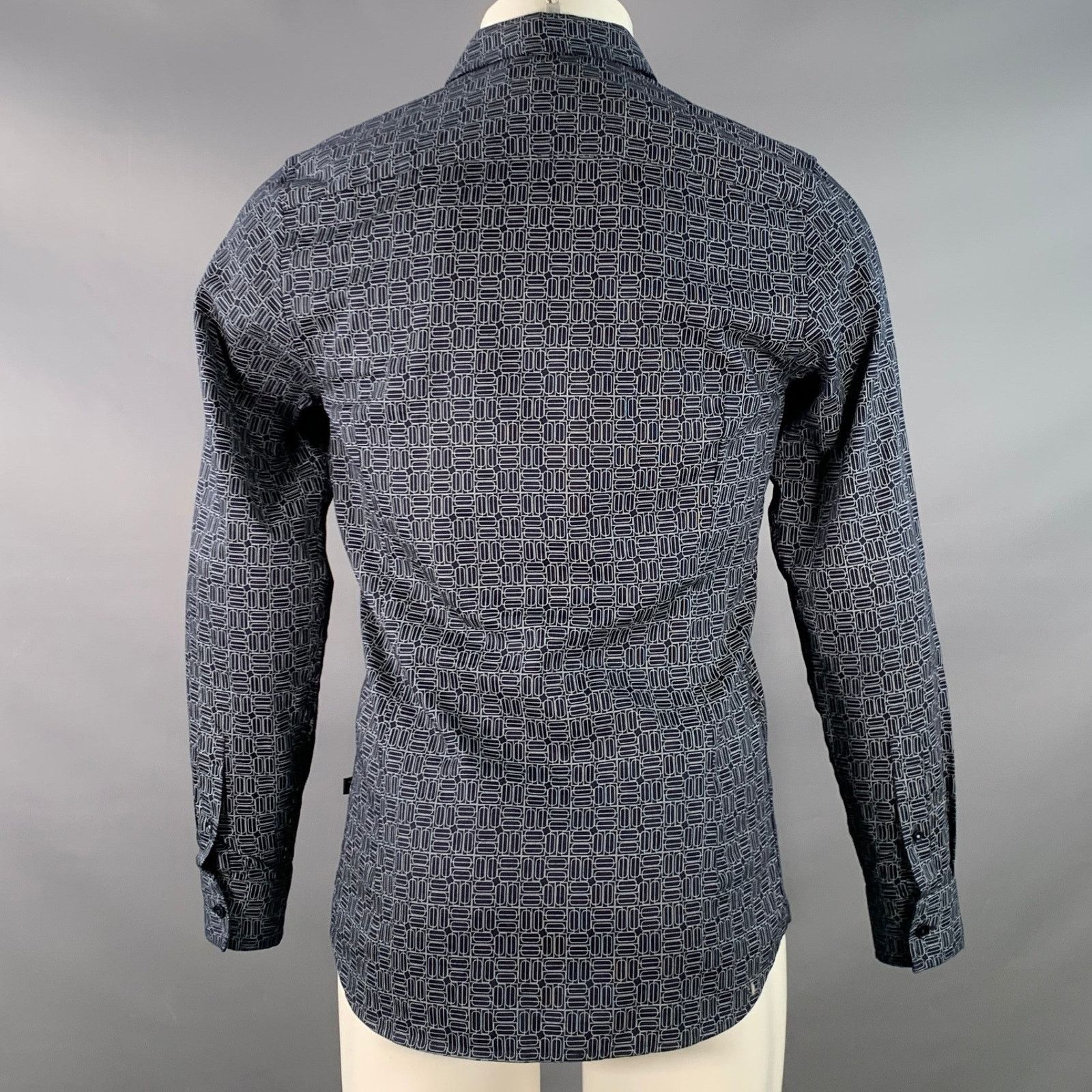 Ted Baker Andover Navy White Geometric Cotton Slim Fit Long Sleeve Size US S / EU 44-46 / 1 - 4 Thumbnail
