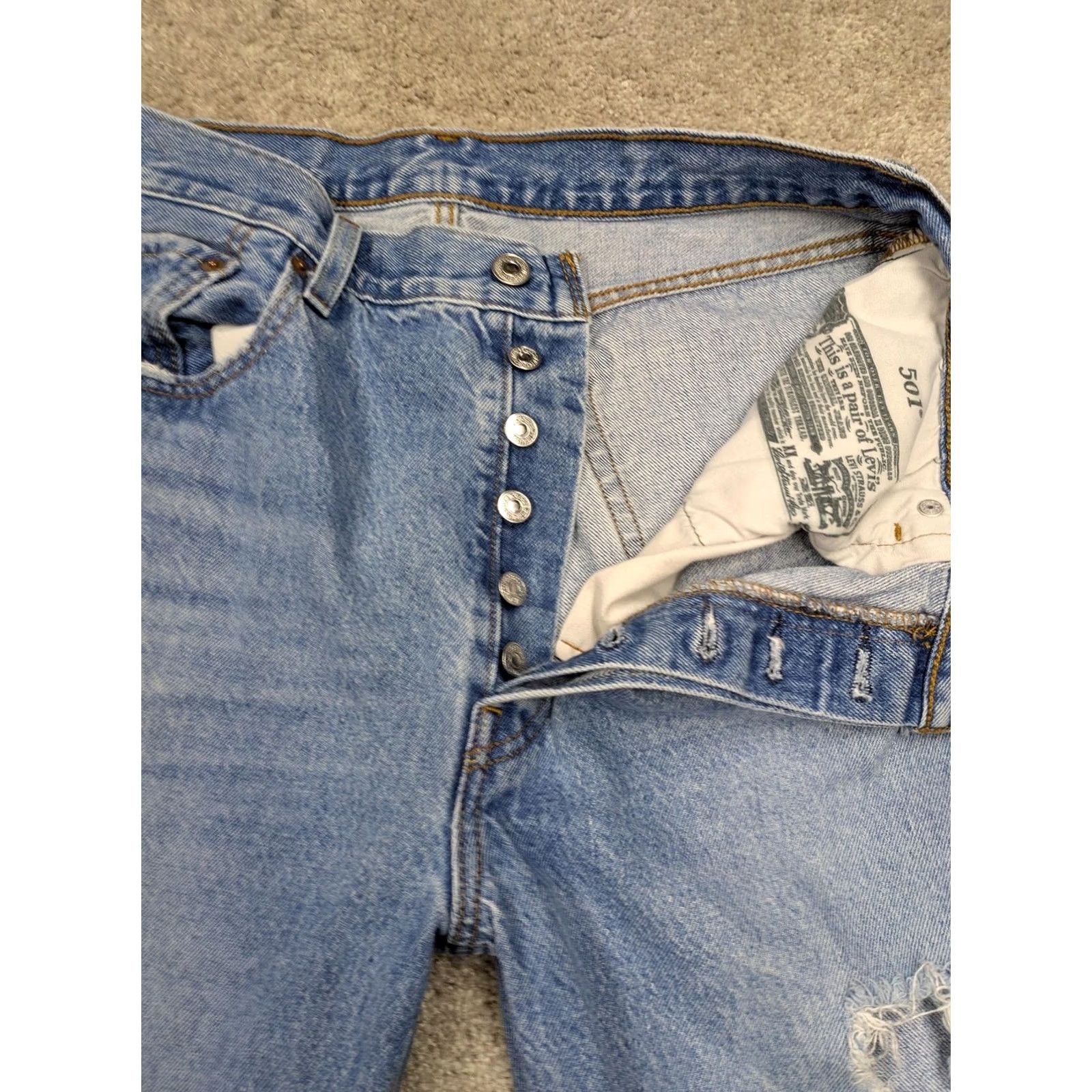 Levi's Levi's 501 XX Jeans Mens 34x30 Blue Light Straight Distressed Knees Button Fly Size US 34 / EU 50 - 3 Thumbnail