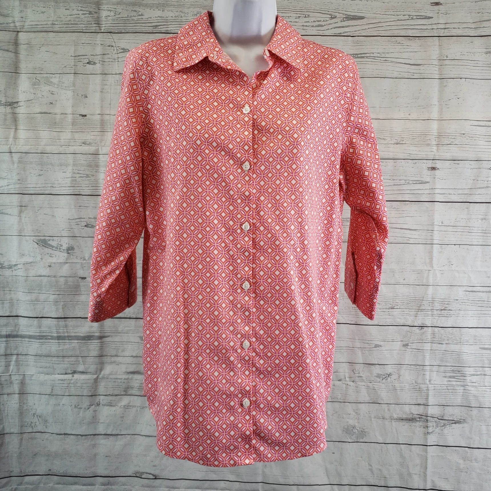 Vintage Chico's Button Front Shirt Womens Small Pink Cotton 3/4 Sleeve No Iron Shirt Woman Small Pink Cotton Size S / US 4 / IT 40 - 2 Thumbnail