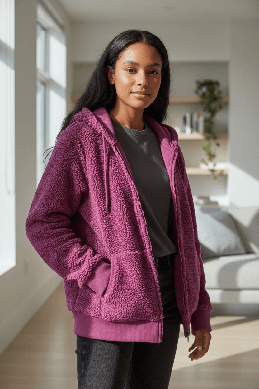 Japanese Brand UNIQLO Pink Fluffy Fleece Jacket With Hoodie Size M / US 6-8 / IT 42-44 - 2 Thumbnail
