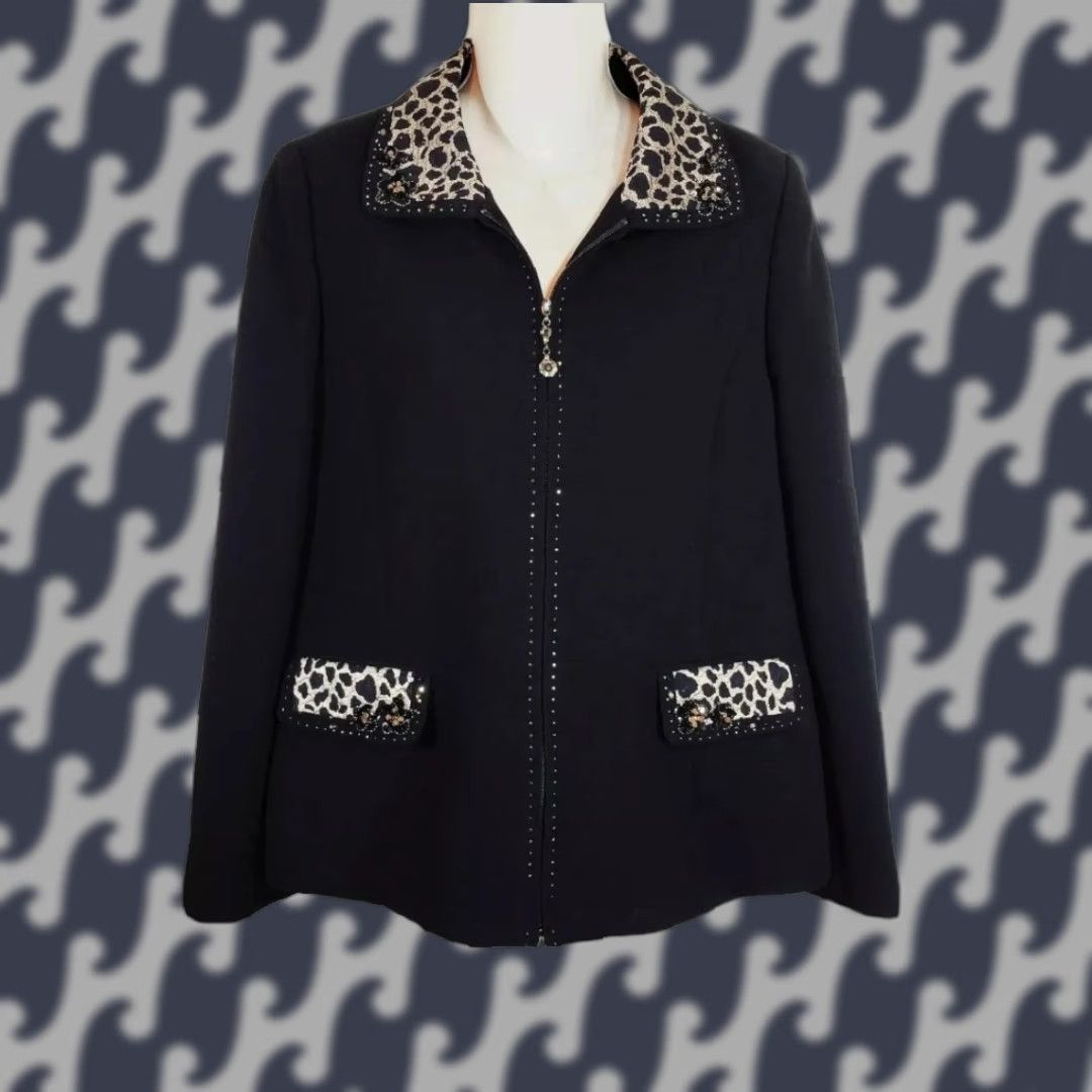 VINTAGE Montini Blazer Jacket Small S Black Jewel Zip Front